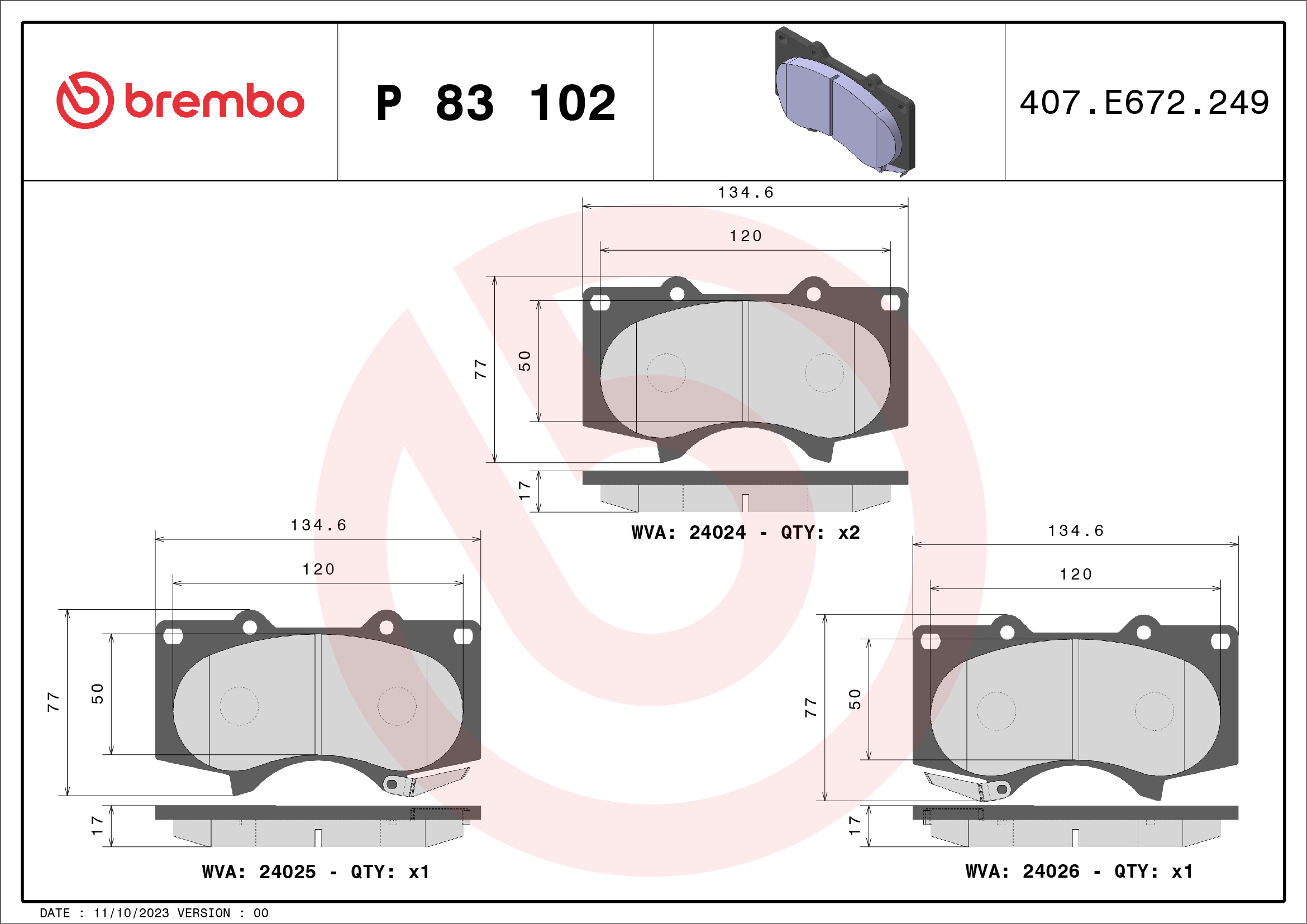 BREMBO Első fékbetét P83102_BREMBO