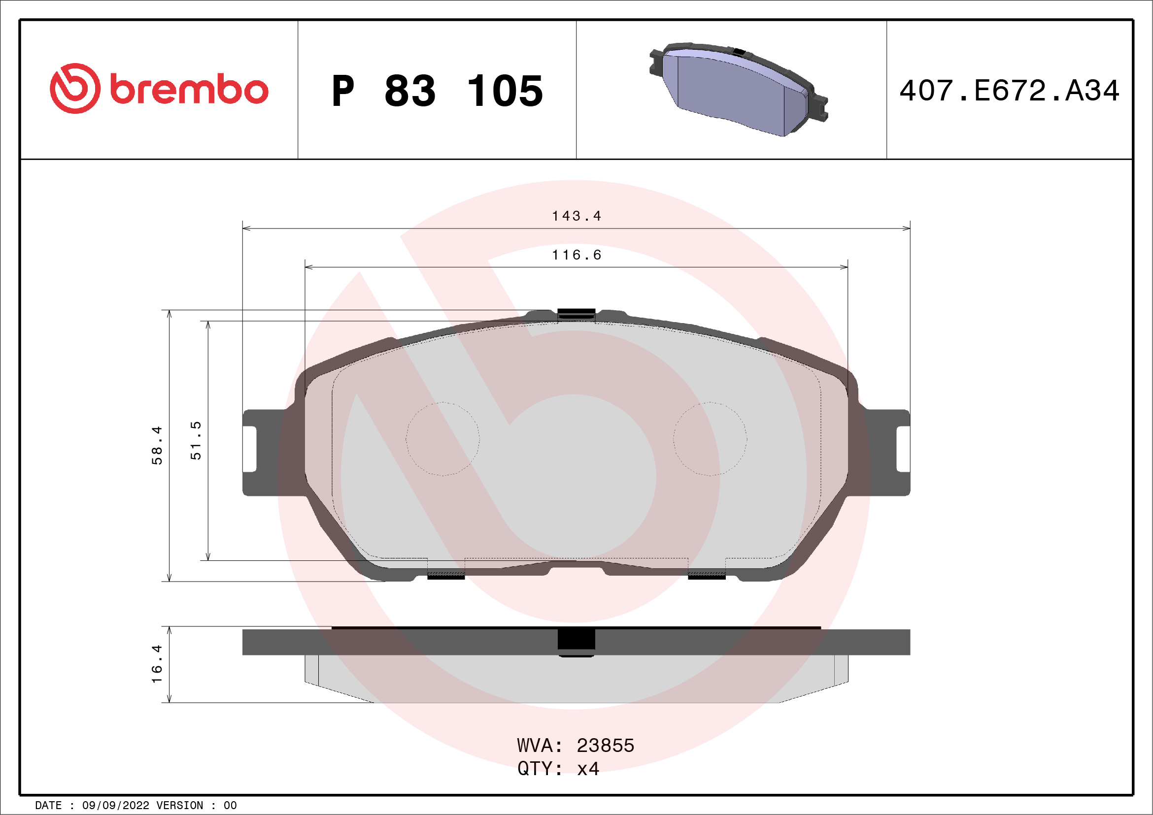 BREMBO Első fékbetét P83105_BREMBO