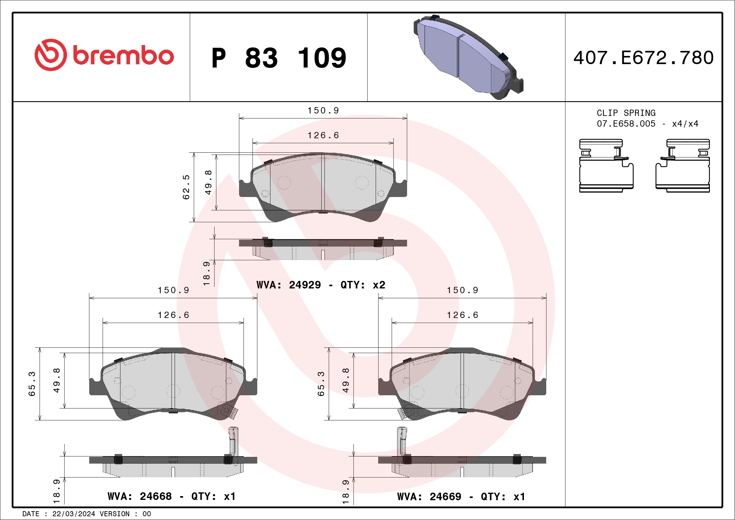 BREMBO Első fékbetét P83109_BREMBO