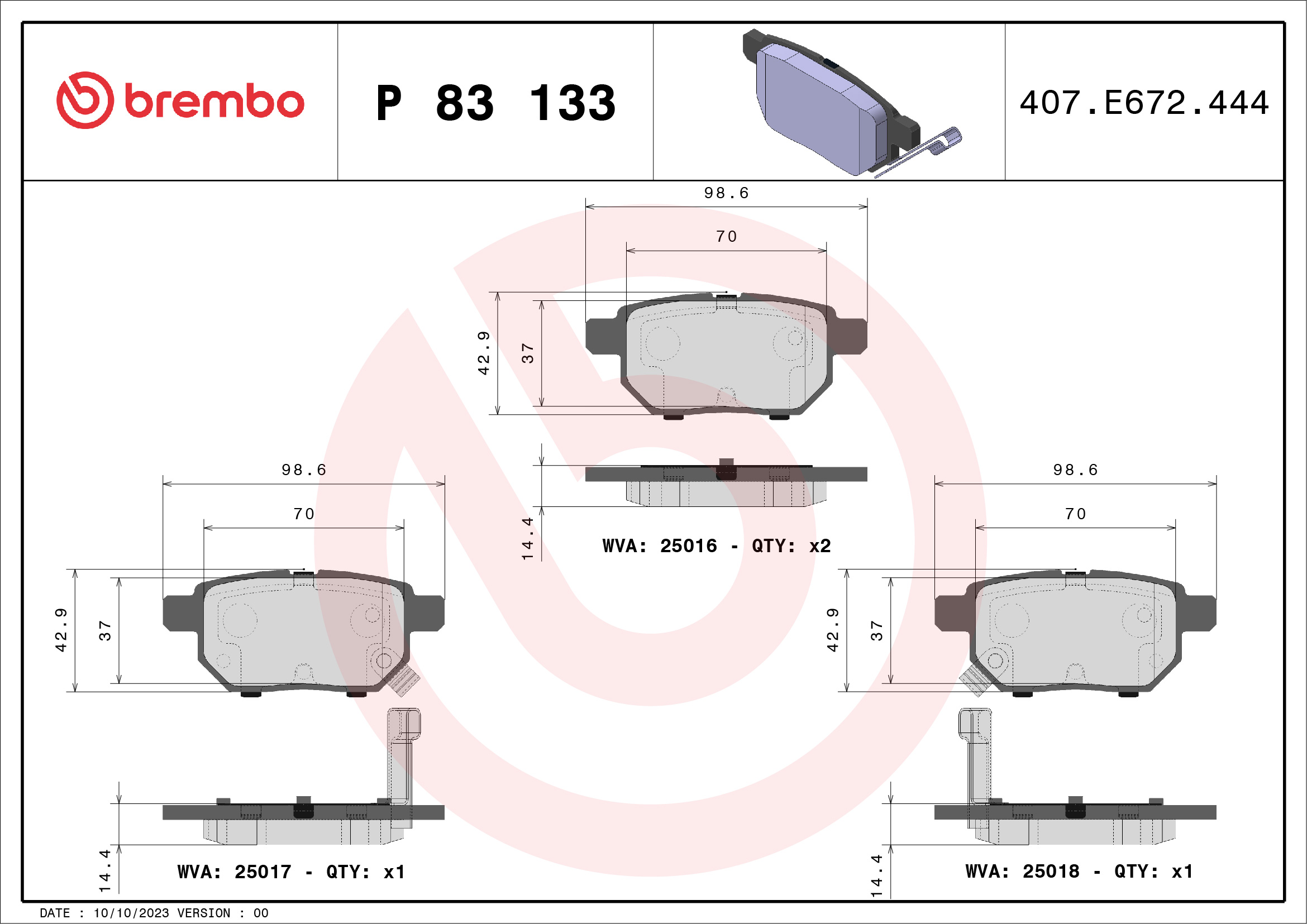 BREMBO Hátsó fékbetét P83133_BREMBO