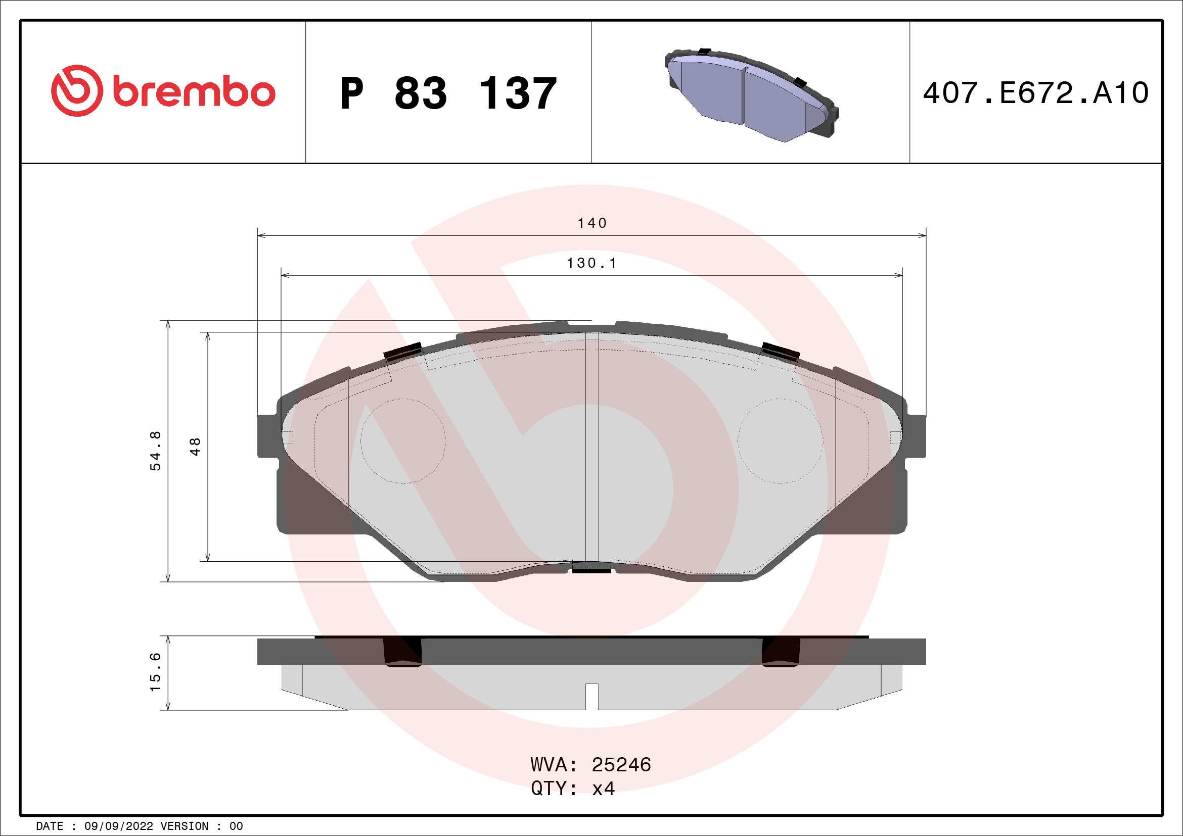 BREMBO Első fékbetét P83137_BREMBO