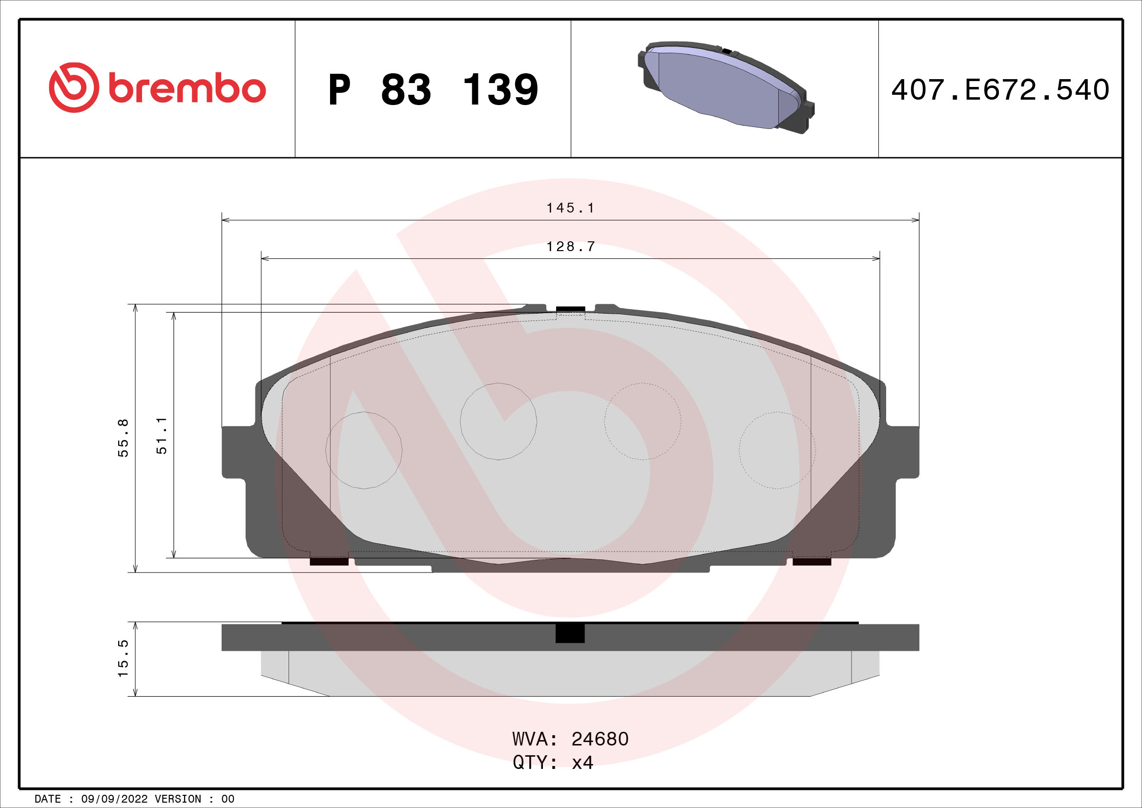 BREMBO Első fékbetét P83139_BREMBO