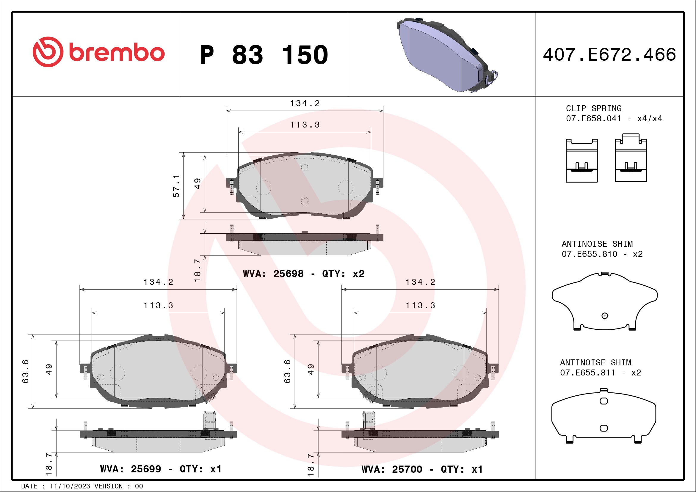 BREMBO Első fékbetét P83150_BREMBO