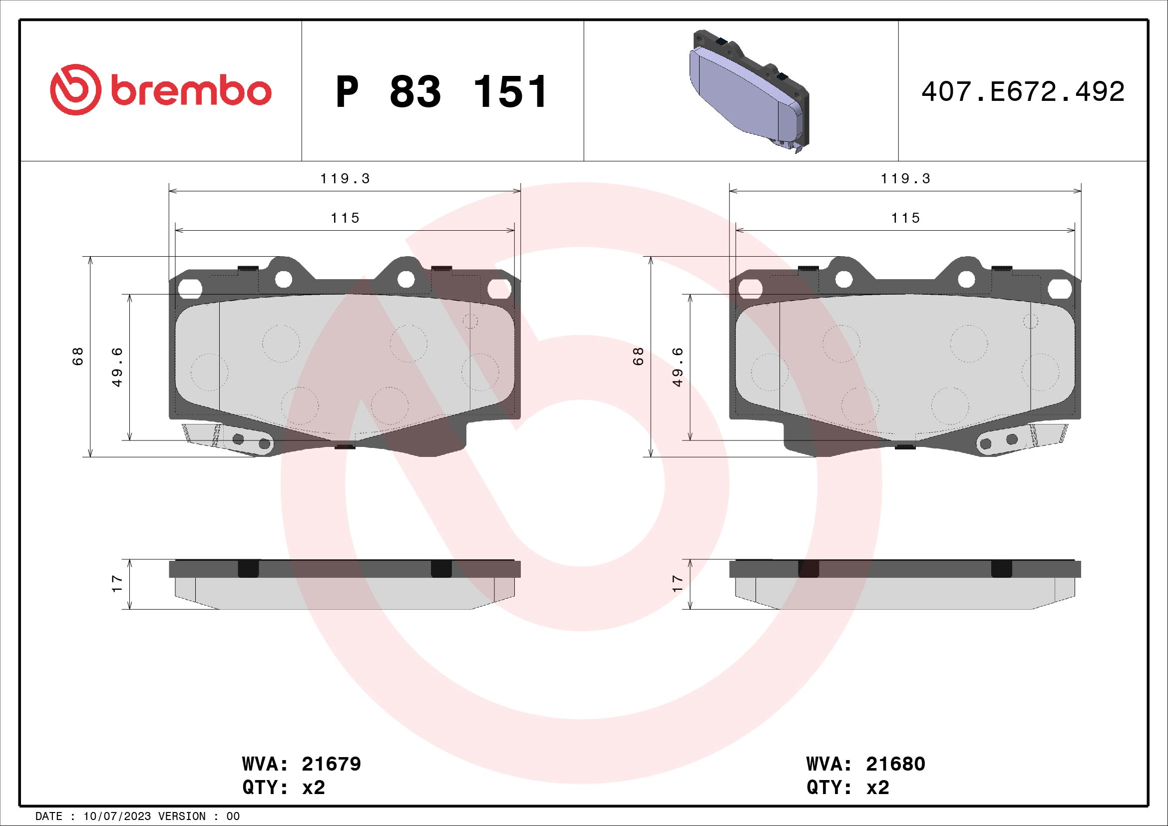 BREMBO Első fékbetét P83151_BREMBO