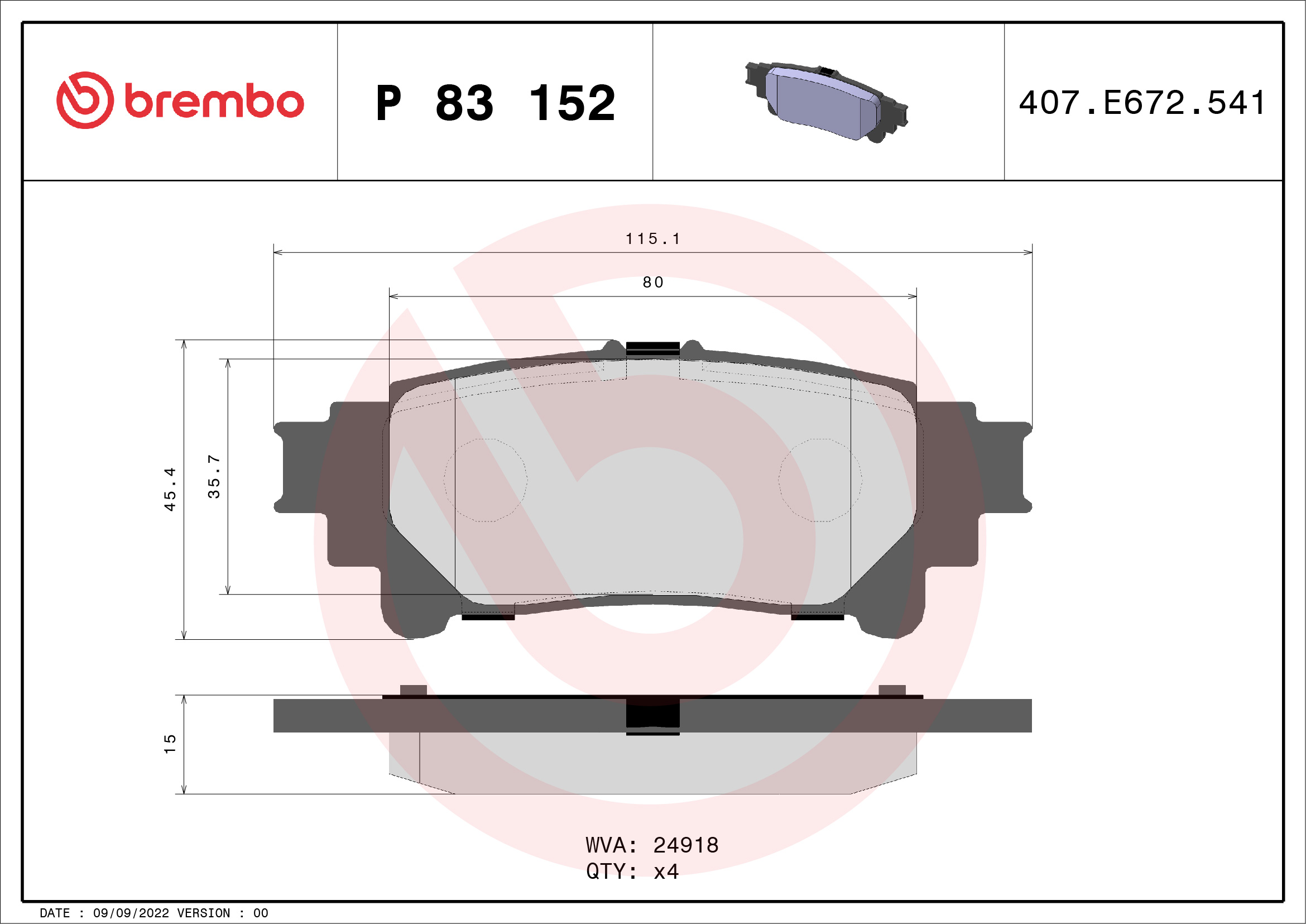 BREMBO Hátsó fékbetét P83152_BREMBO