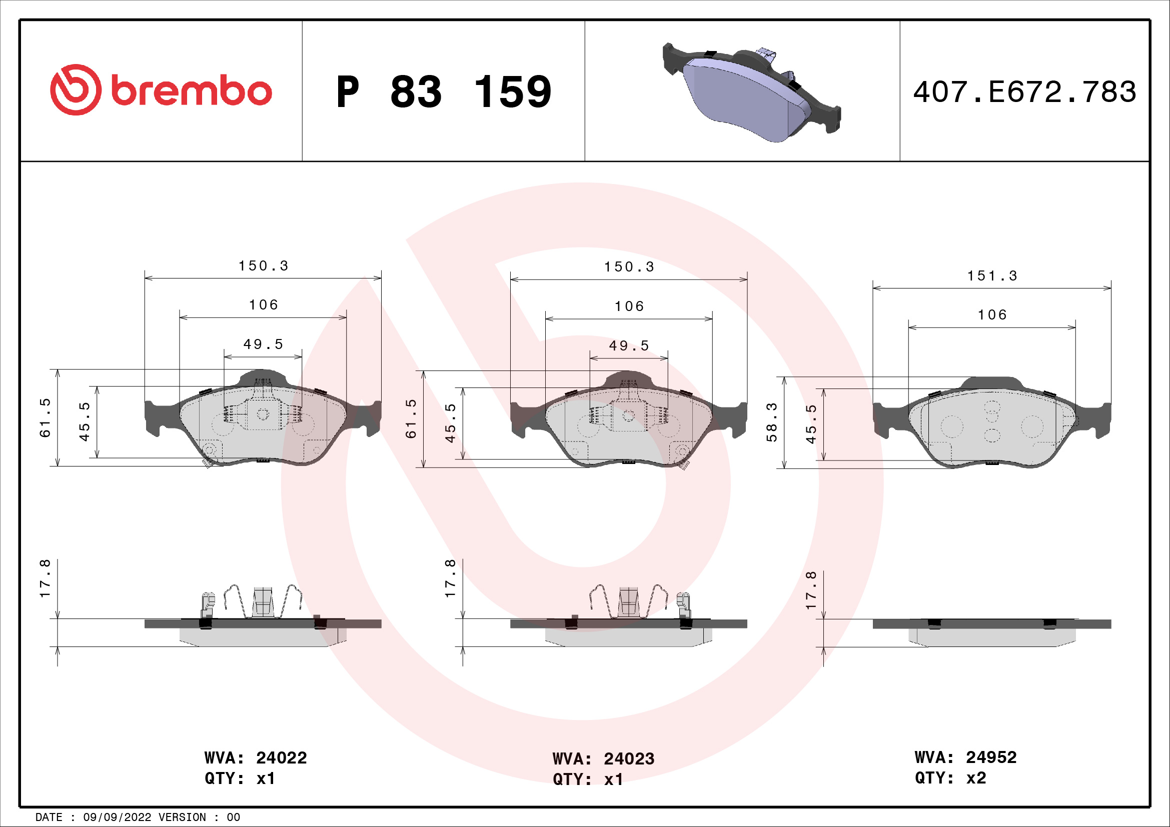 BREMBO Első fékbetét P83159_BREMBO