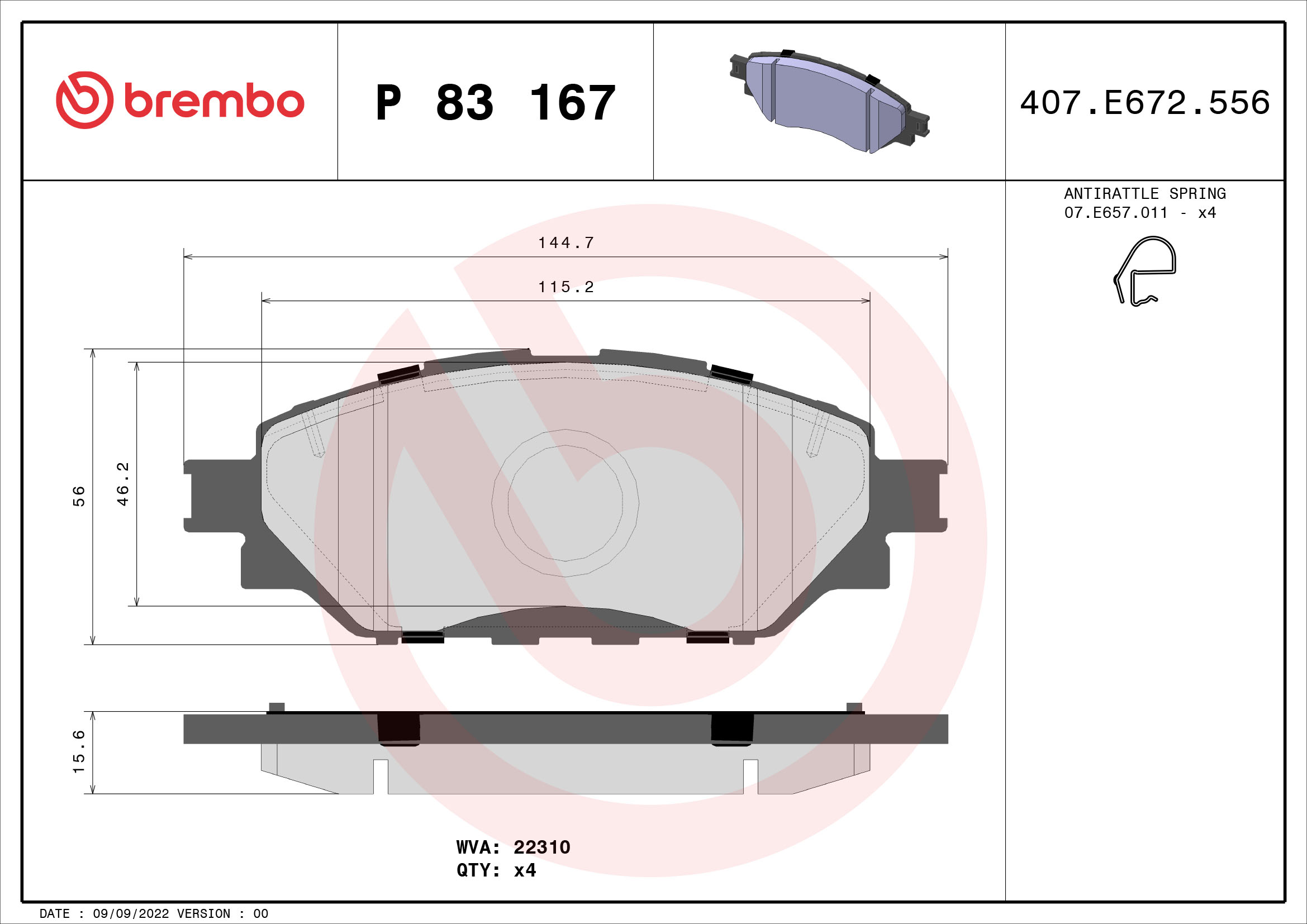 BREMBO Fékbetét, mind P83167_BREMBO