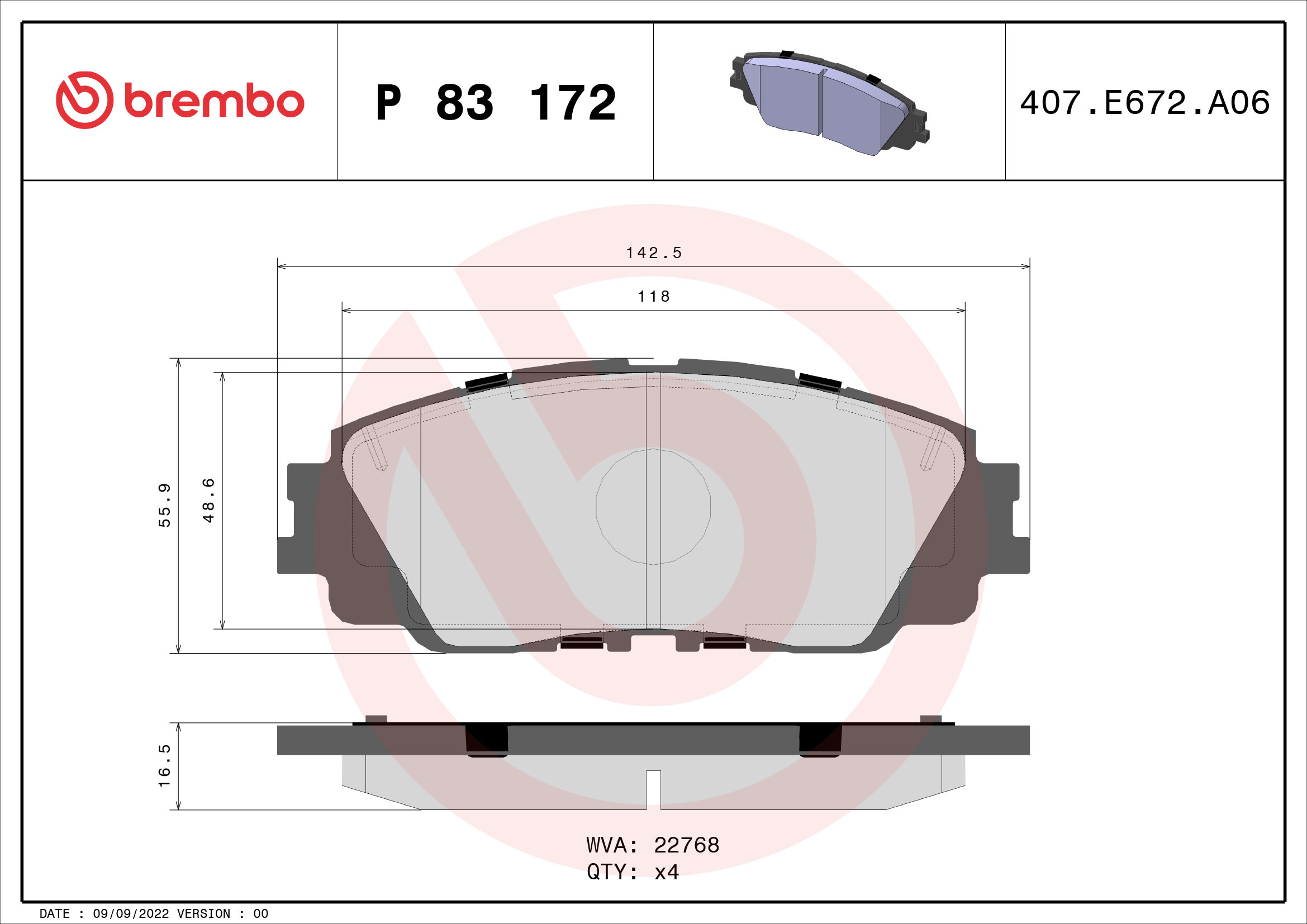 BREMBO Fékbetét, mind P83172_BREMBO