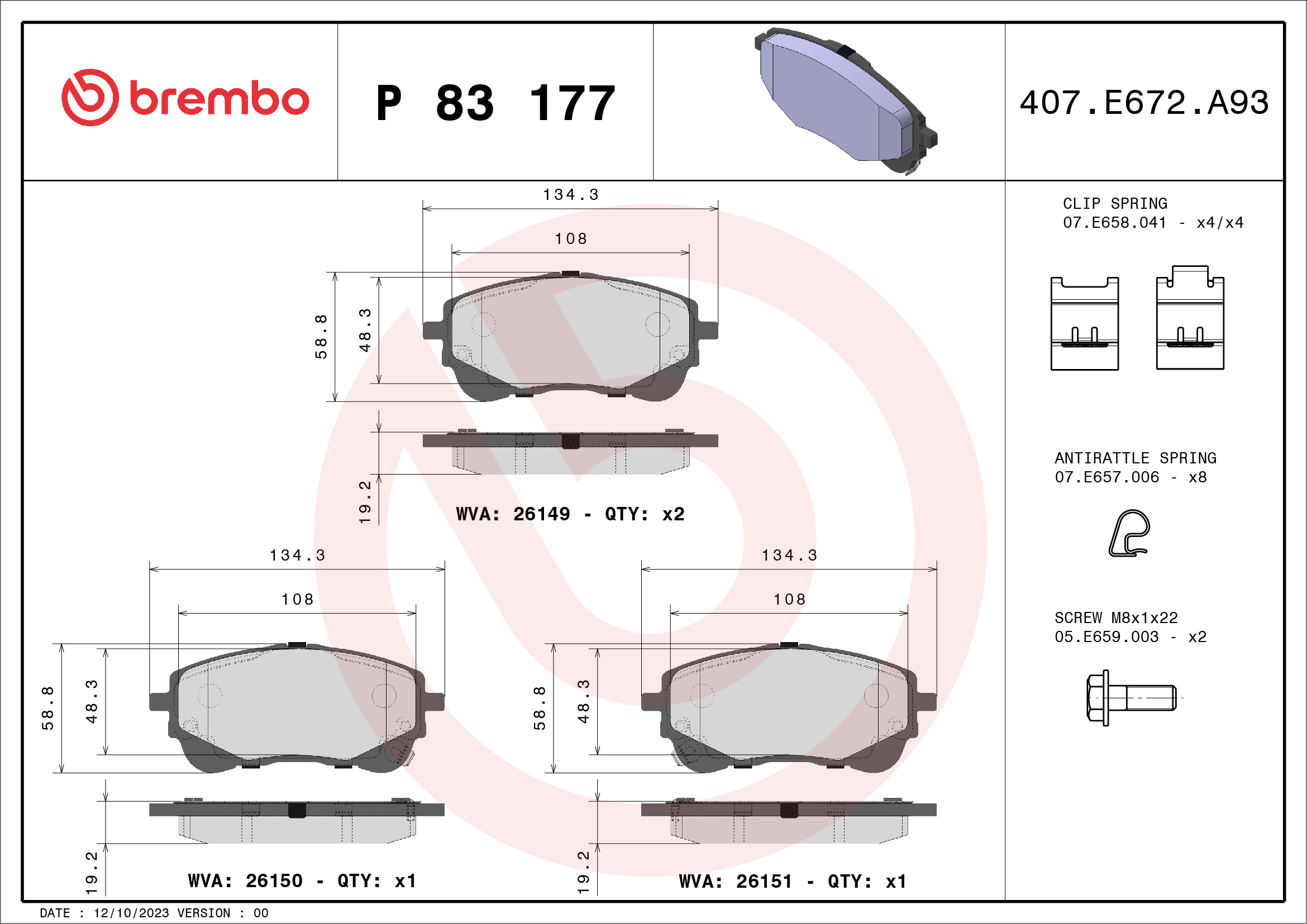 BREMBO Fékbetét, mind P83177_BREMBO