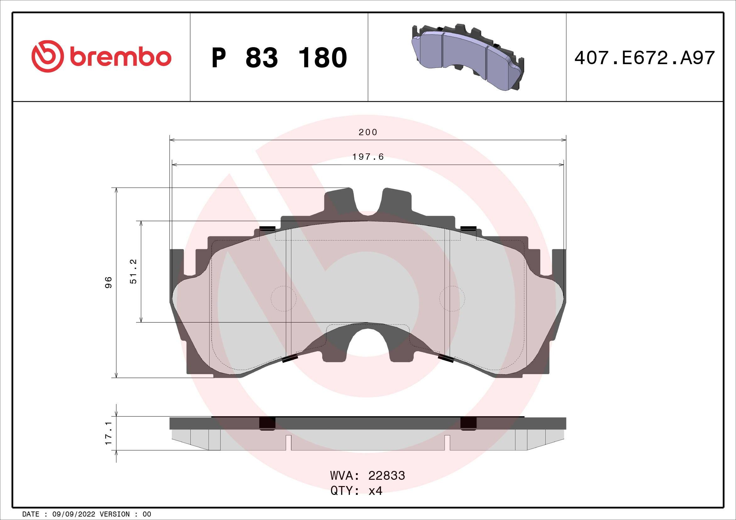 BREMBO Fékbetét, mind P83180_BREMBO