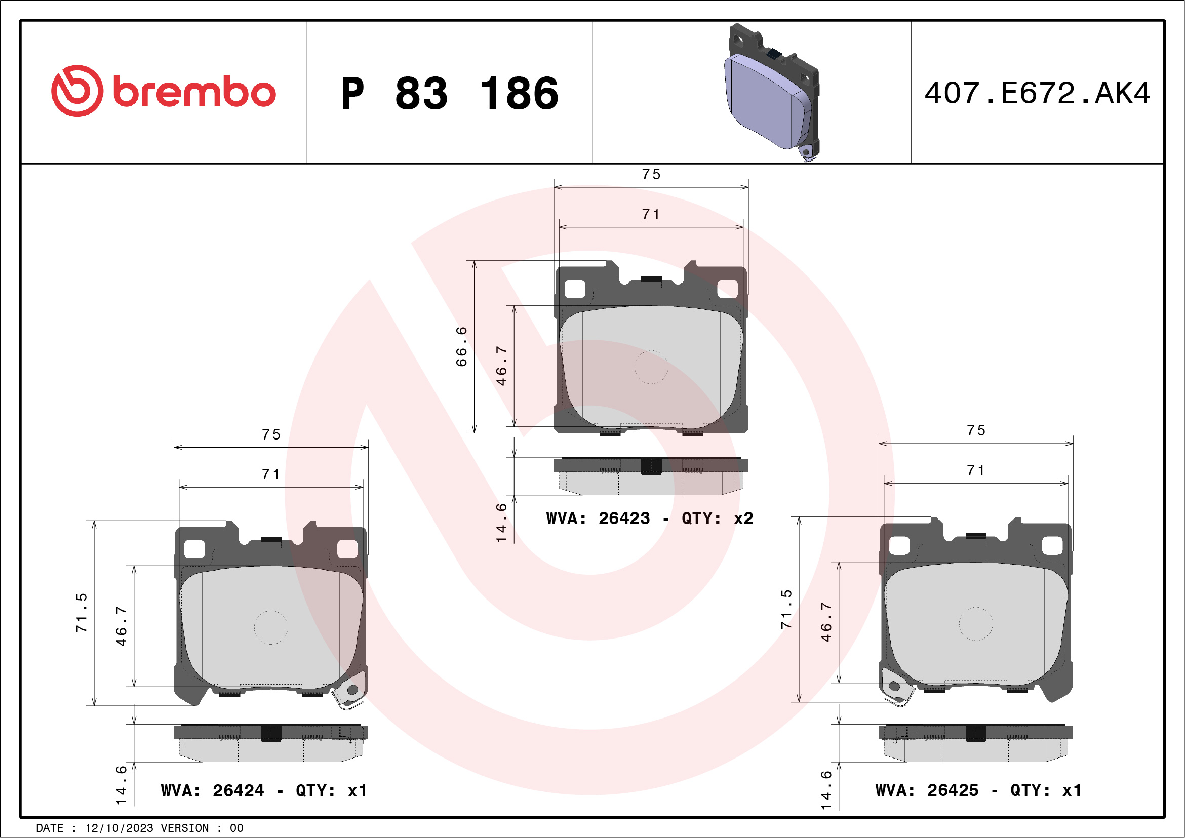 BREMBO Fékbetét, mind P83186_BREMBO