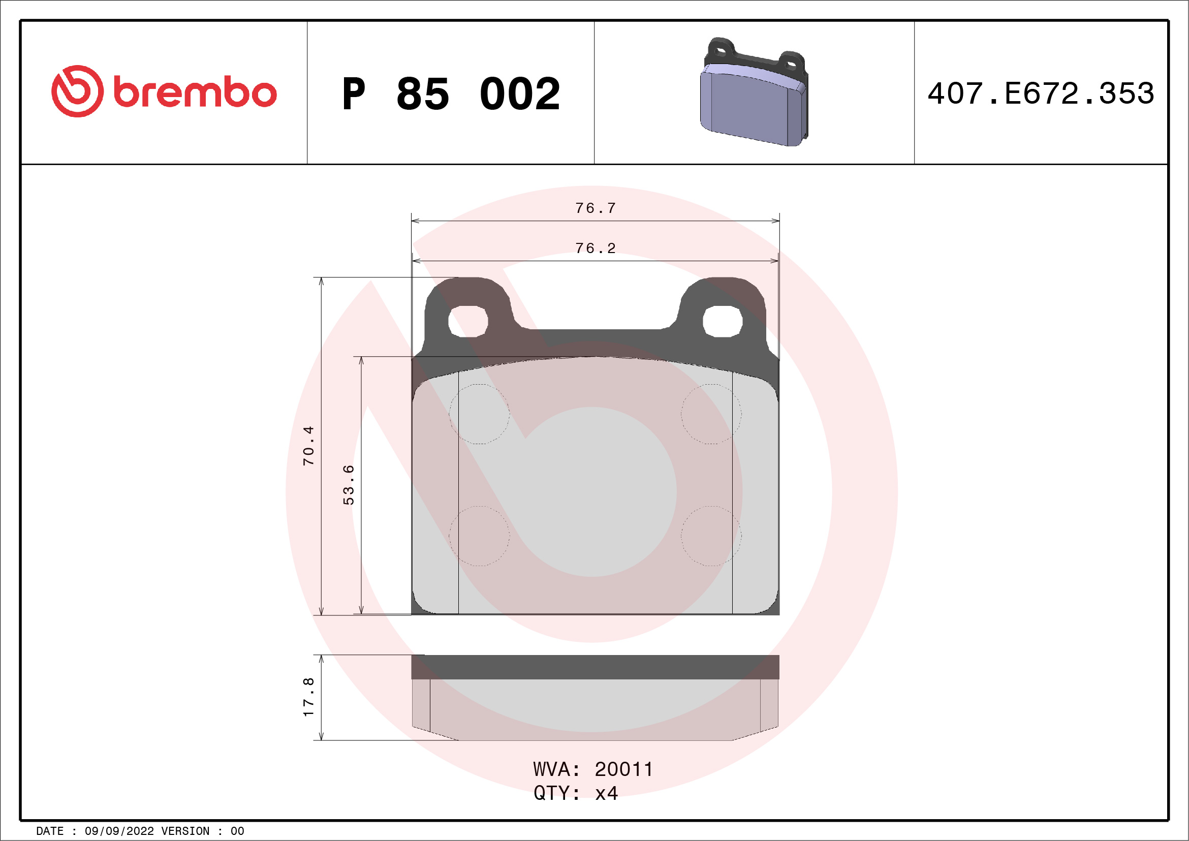 BREMBO Első fékbetét P85002_BREMBO