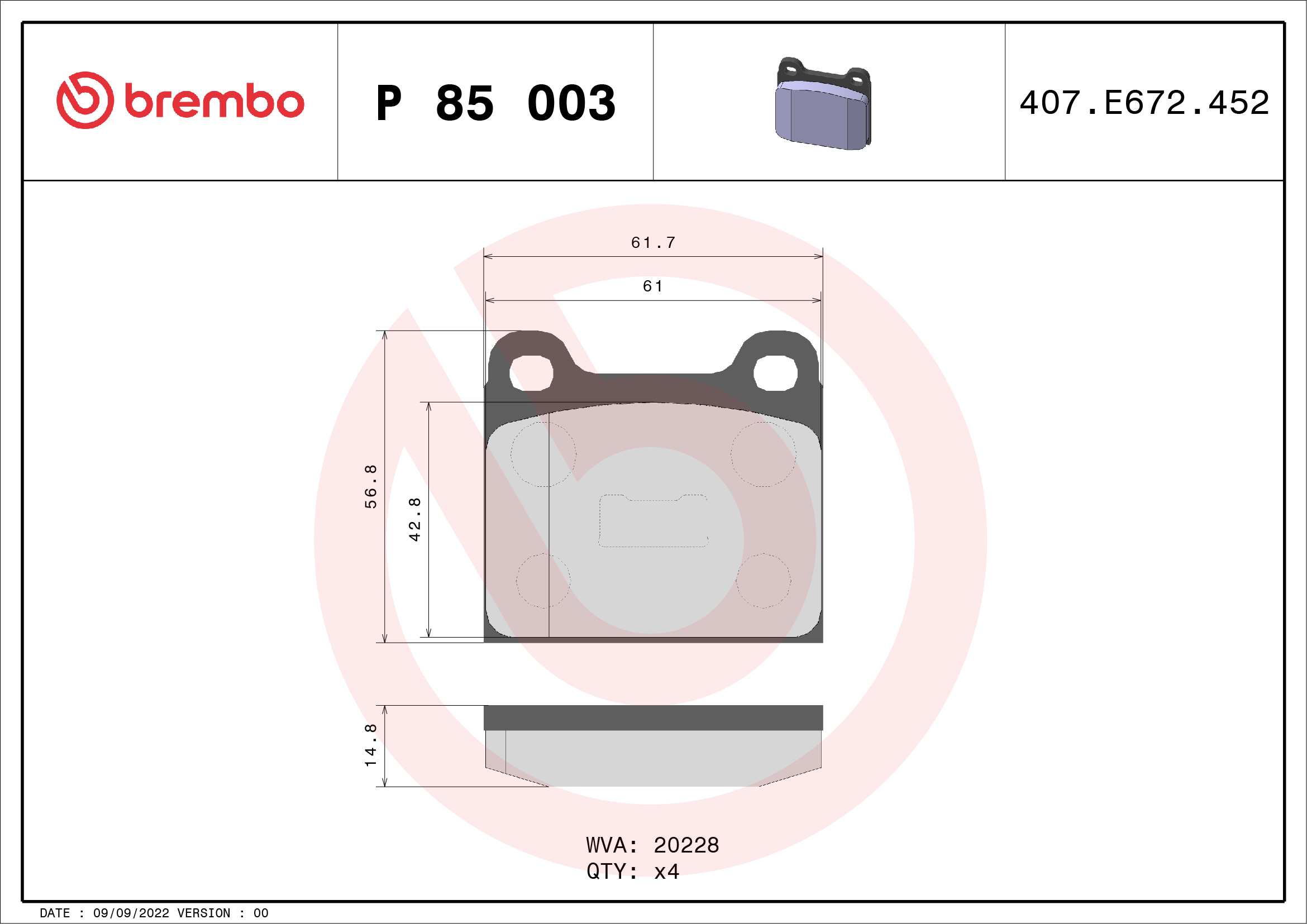 BREMBO Első fékbetét P85003_BREMBO