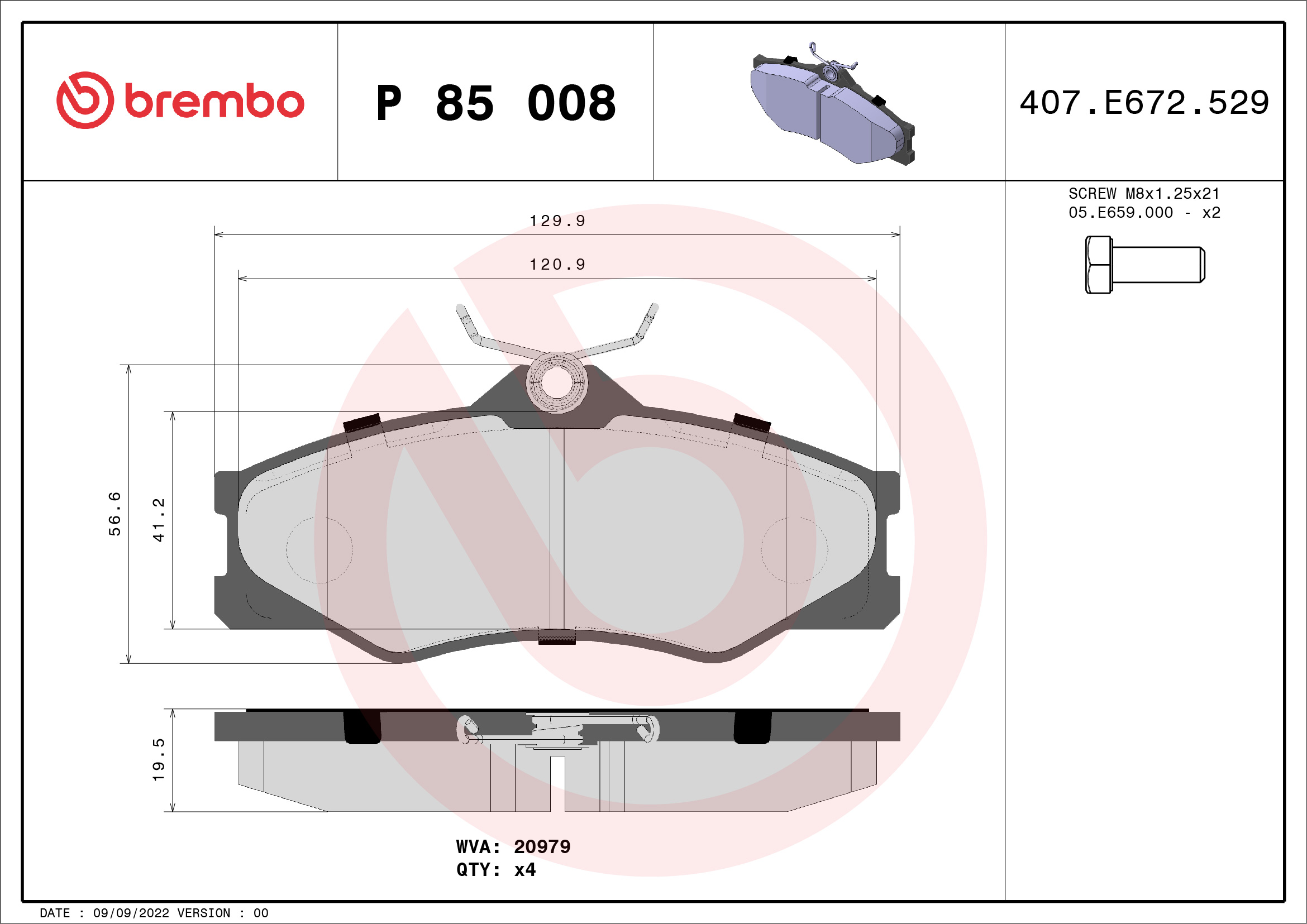 BREMBO Első fékbetét P85008_BREMBO