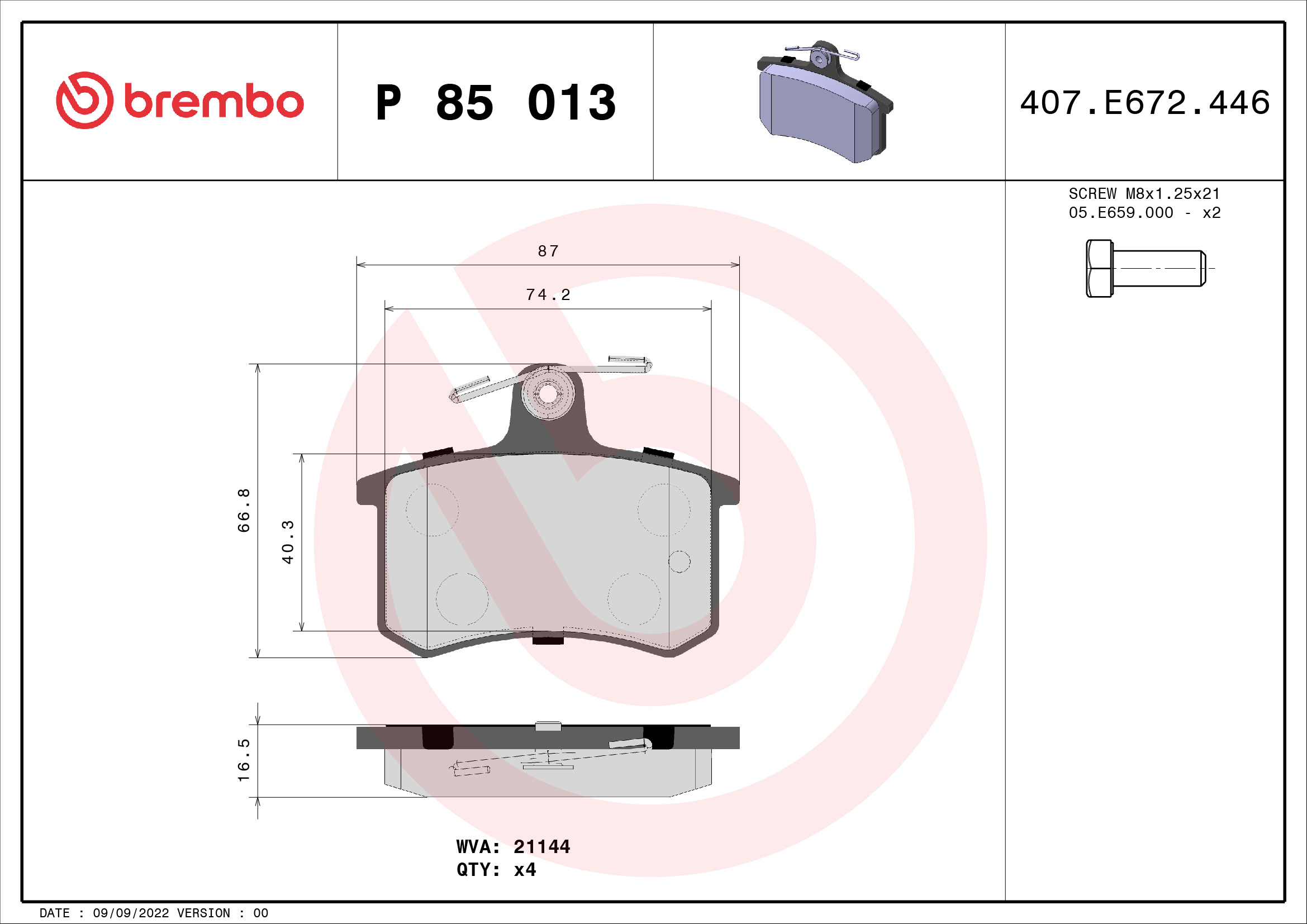 BREMBO Hátsó fékbetét P85013_BREMBO