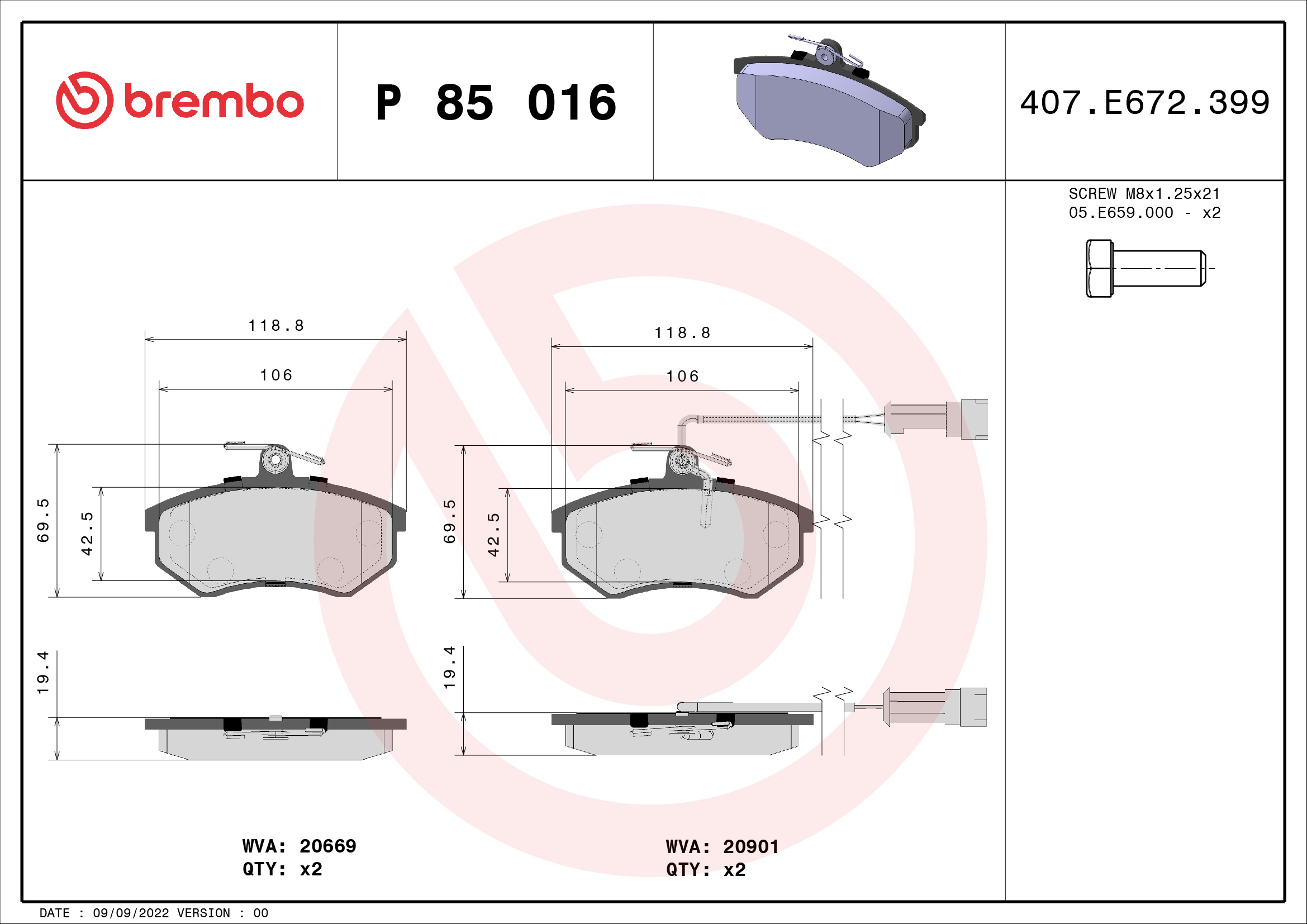 BREMBO Első fékbetét P85016_BREMBO