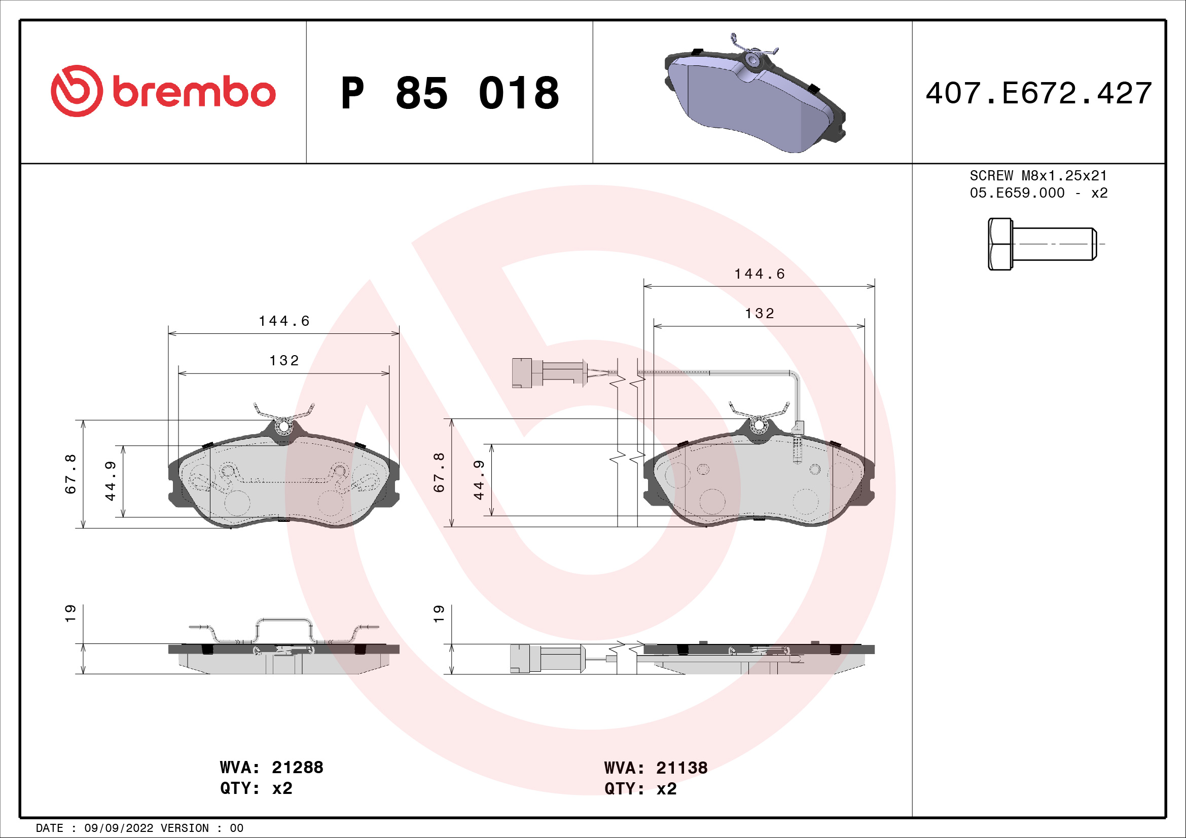 BREMBO Első fékbetét P85018_BREMBO