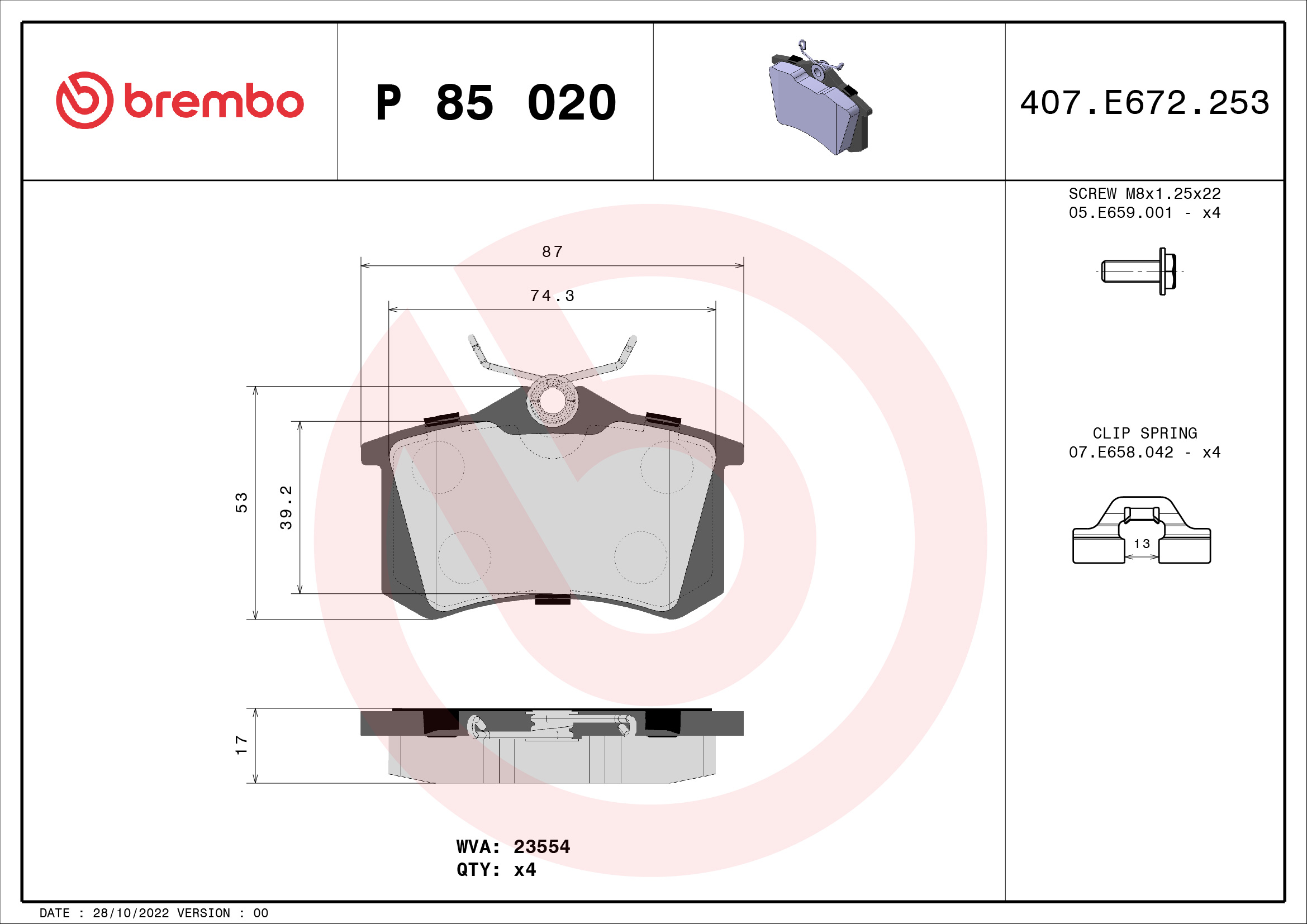 BREMBO Hátsó fékbetét P85020_BREMBO