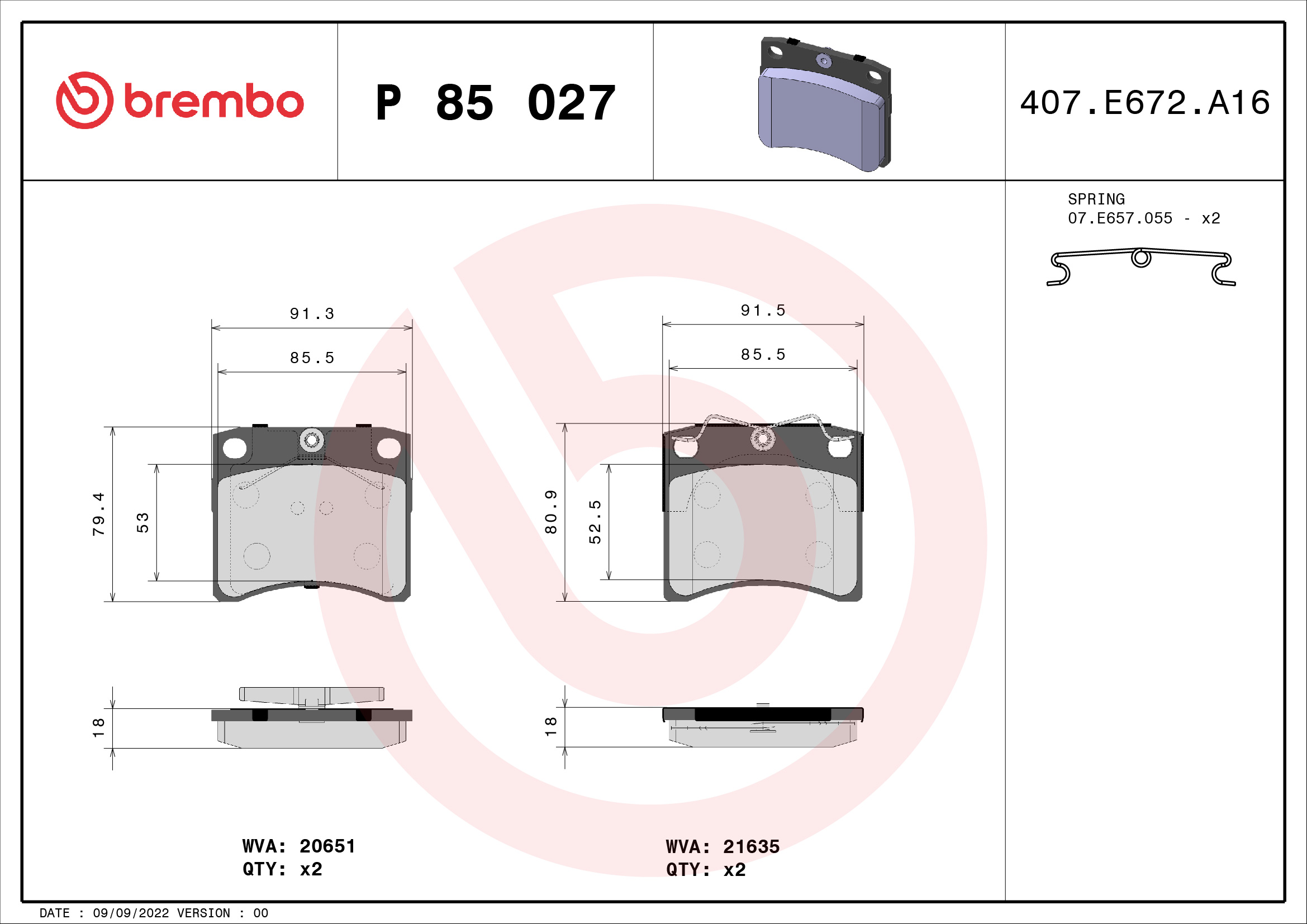 BREMBO Első fékbetét P85027_BREMBO