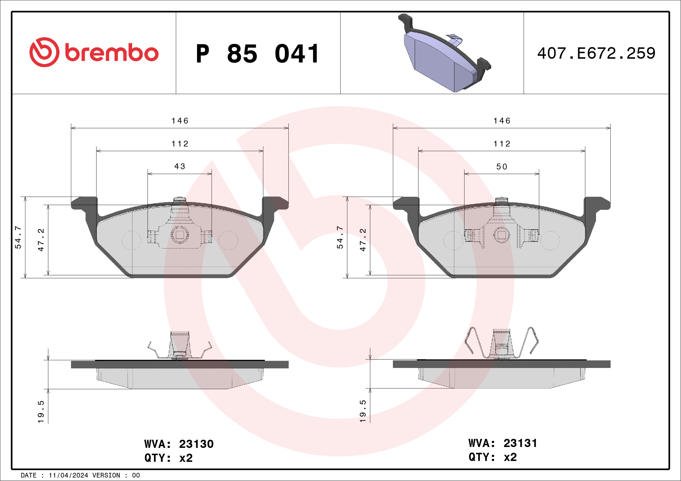 BREMBO Első fékbetét P85041_BREMBO