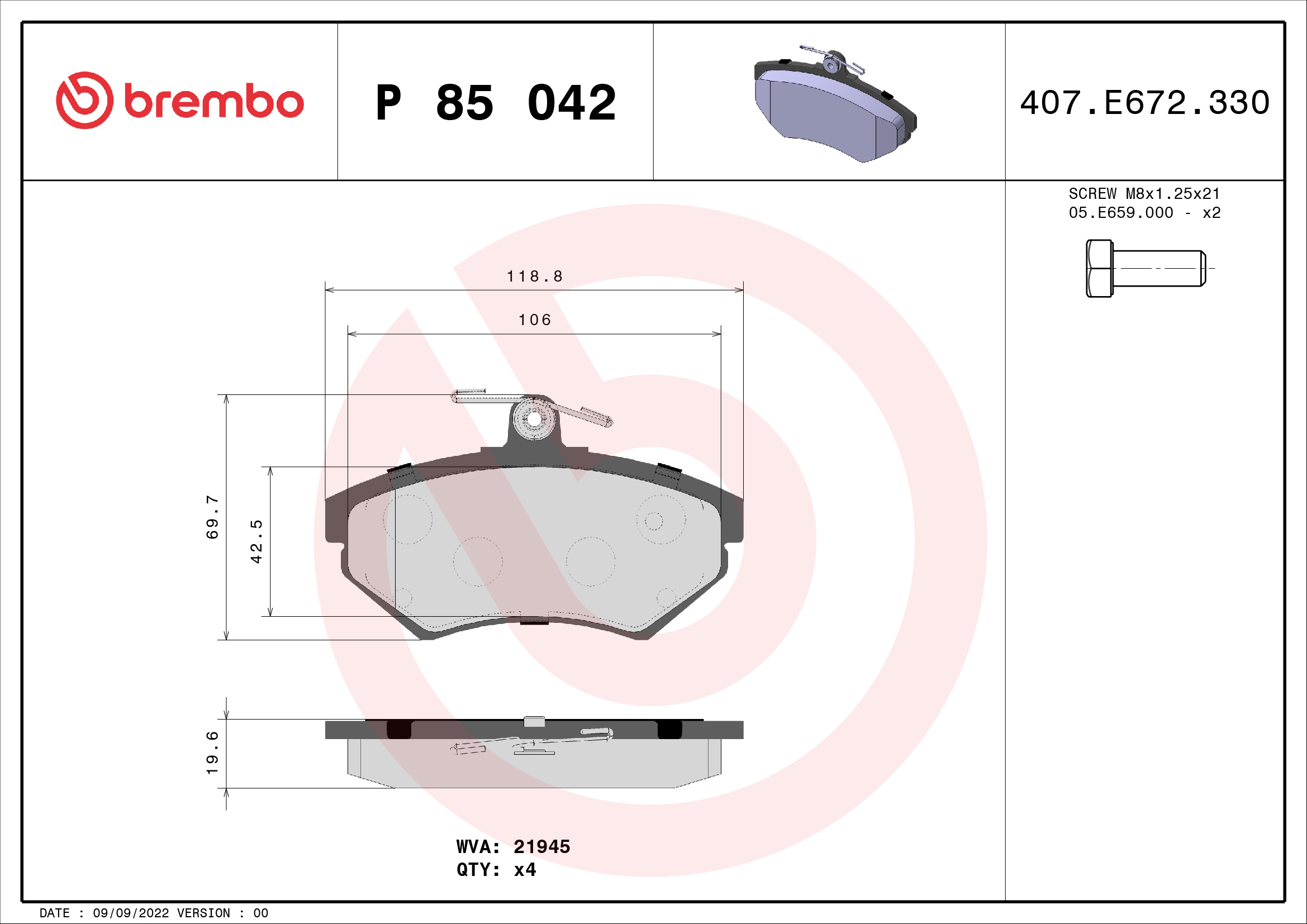 BREMBO Első fékbetét P85042_BREMBO