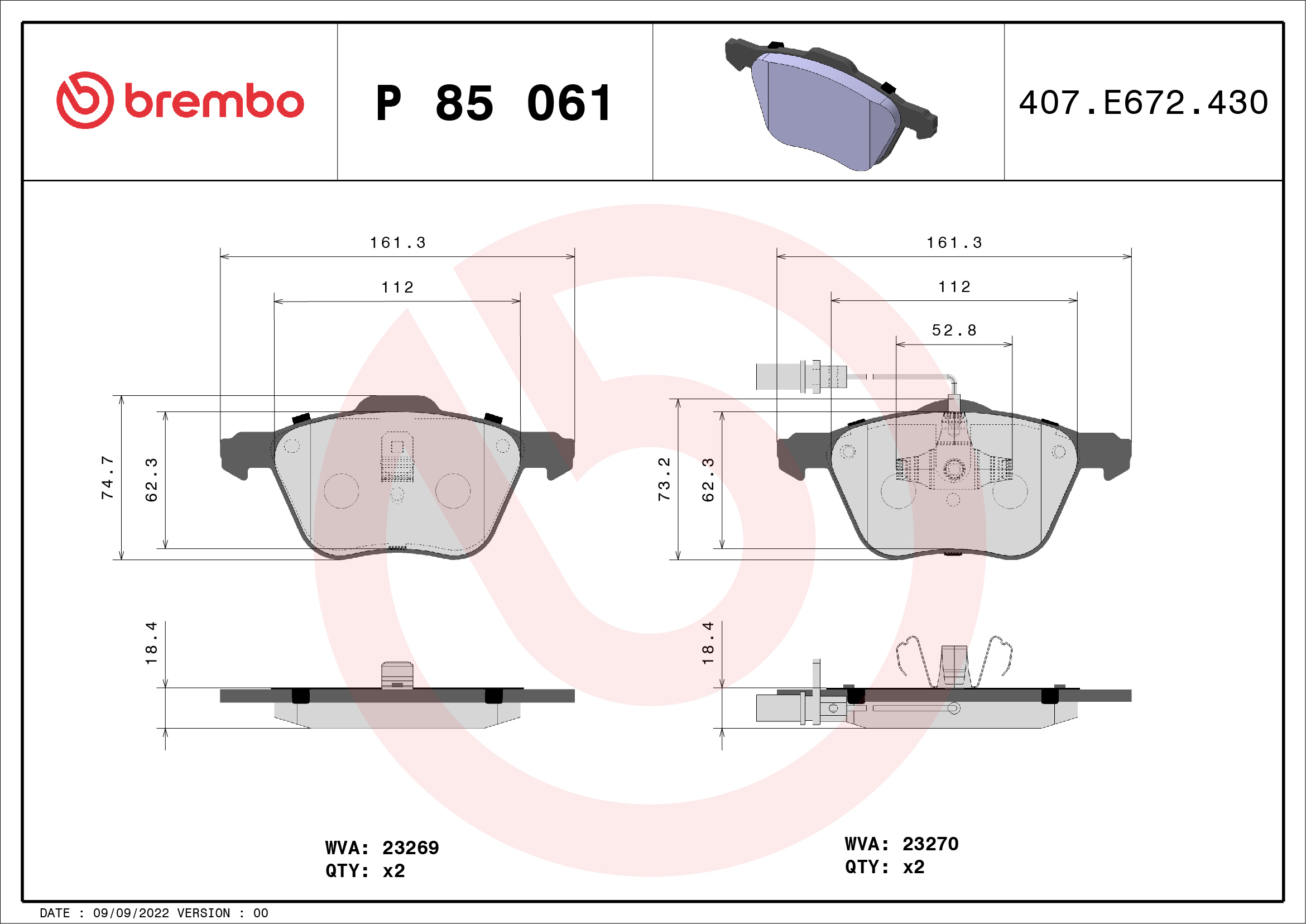 BREMBO Első fékbetét P85061_BREMBO