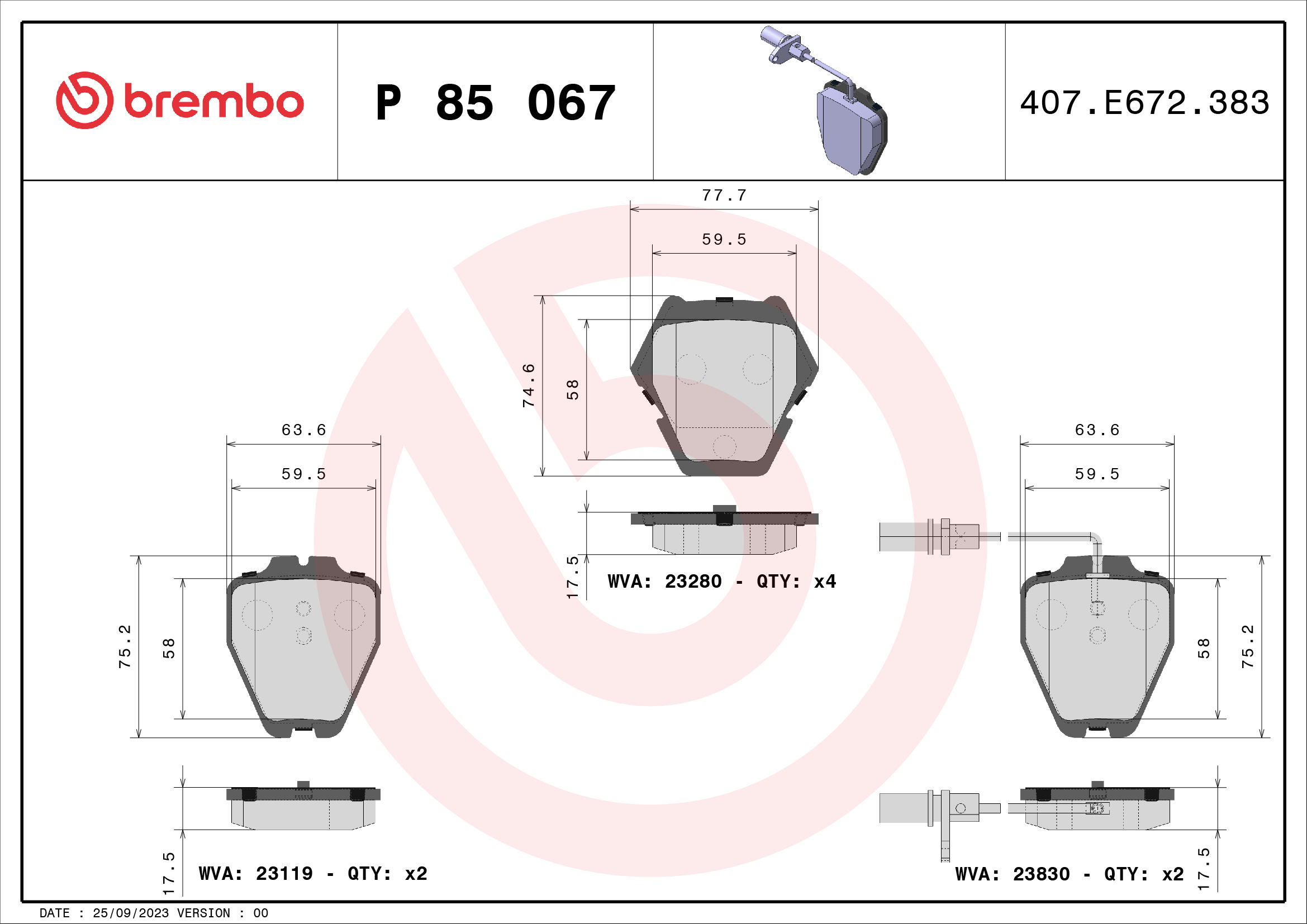 BREMBO Első fékbetét P85067_BREMBO