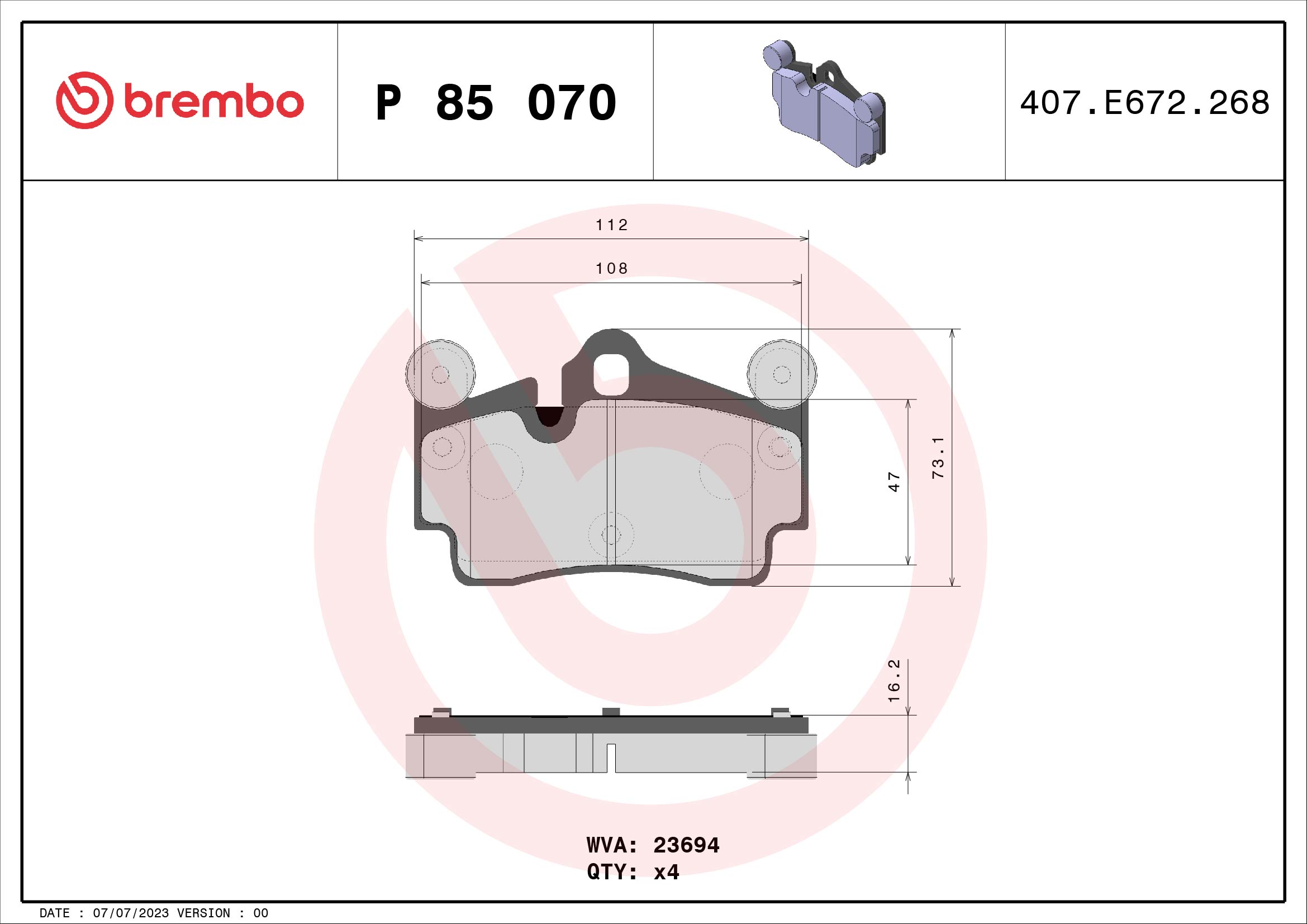 BREMBO Hátsó fékbetét P85070_BREMBO