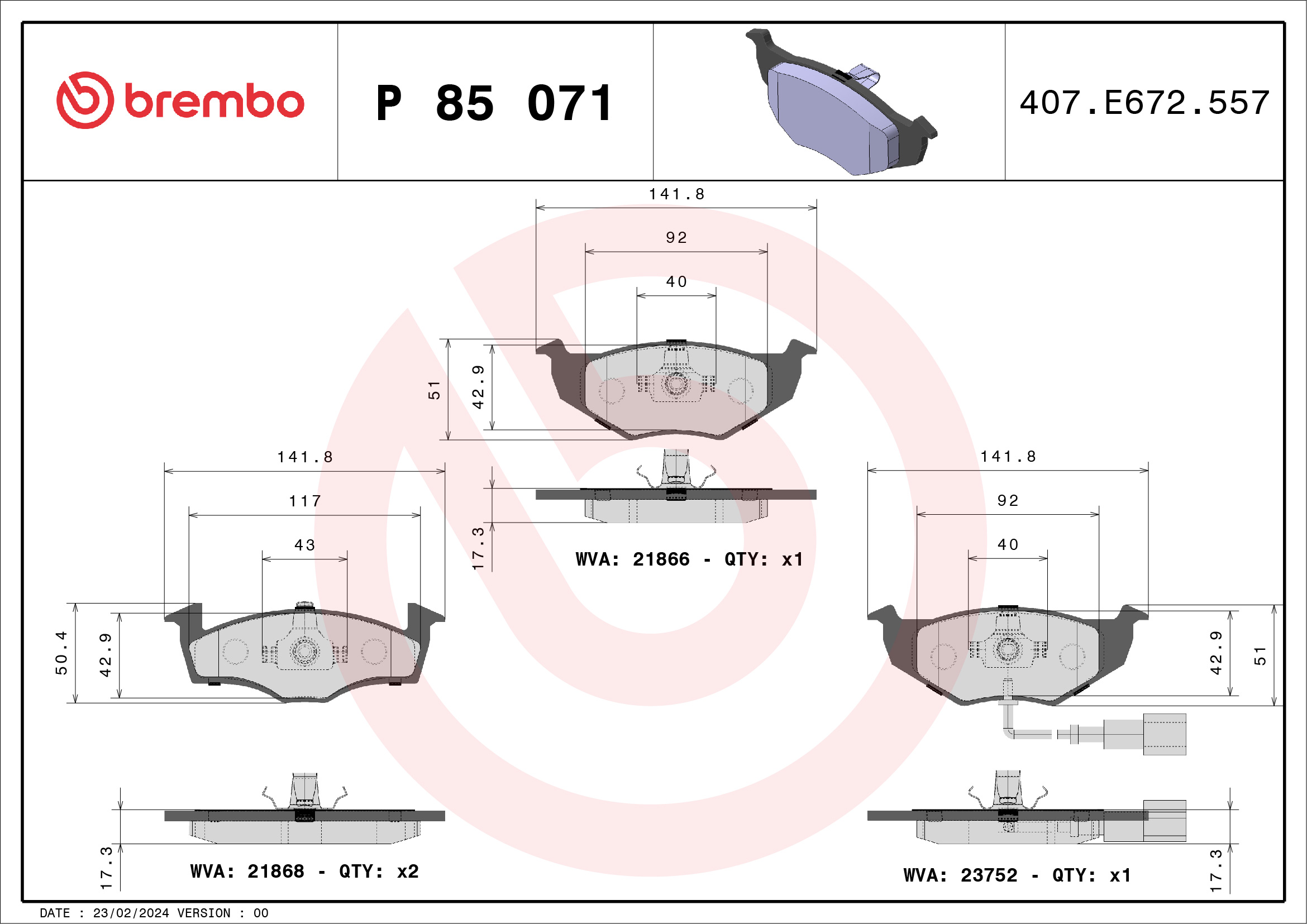 BREMBO Első fékbetét P85071_BREMBO