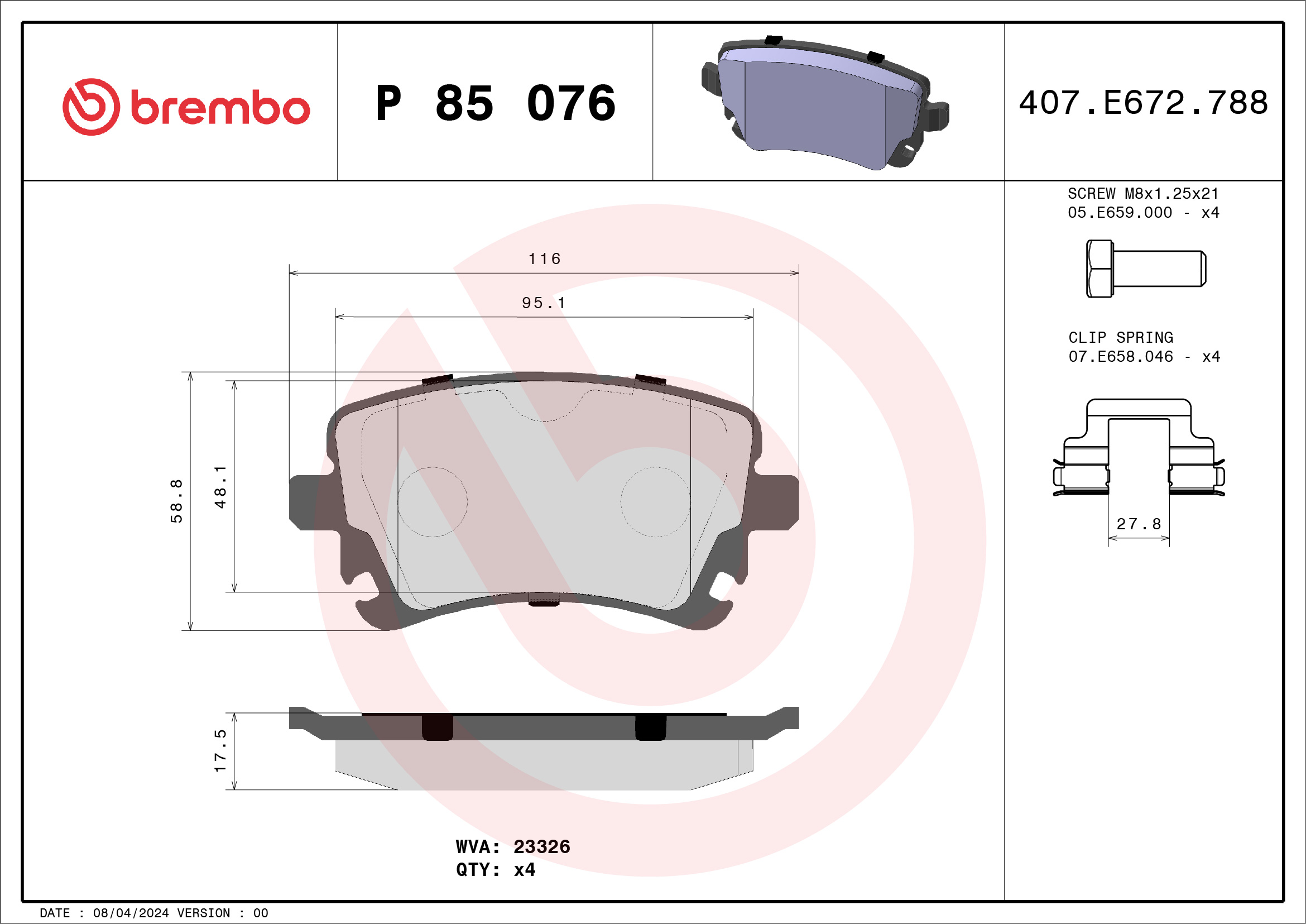 BREMBO Hátsó fékbetét P85076_BREMBO