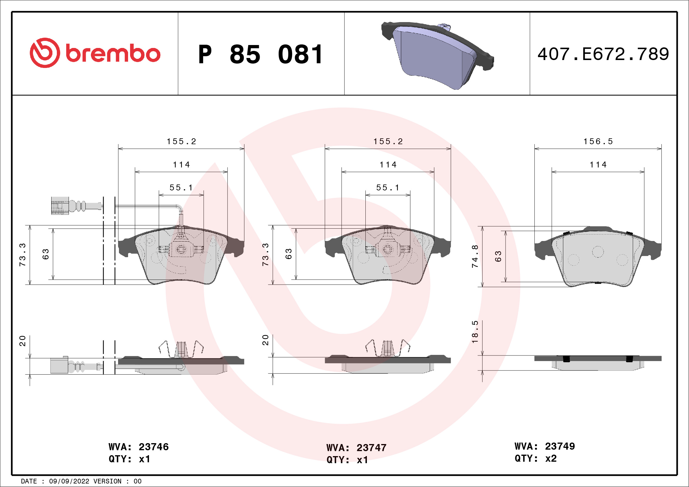 BREMBO Első fékbetét P85081_BREMBO