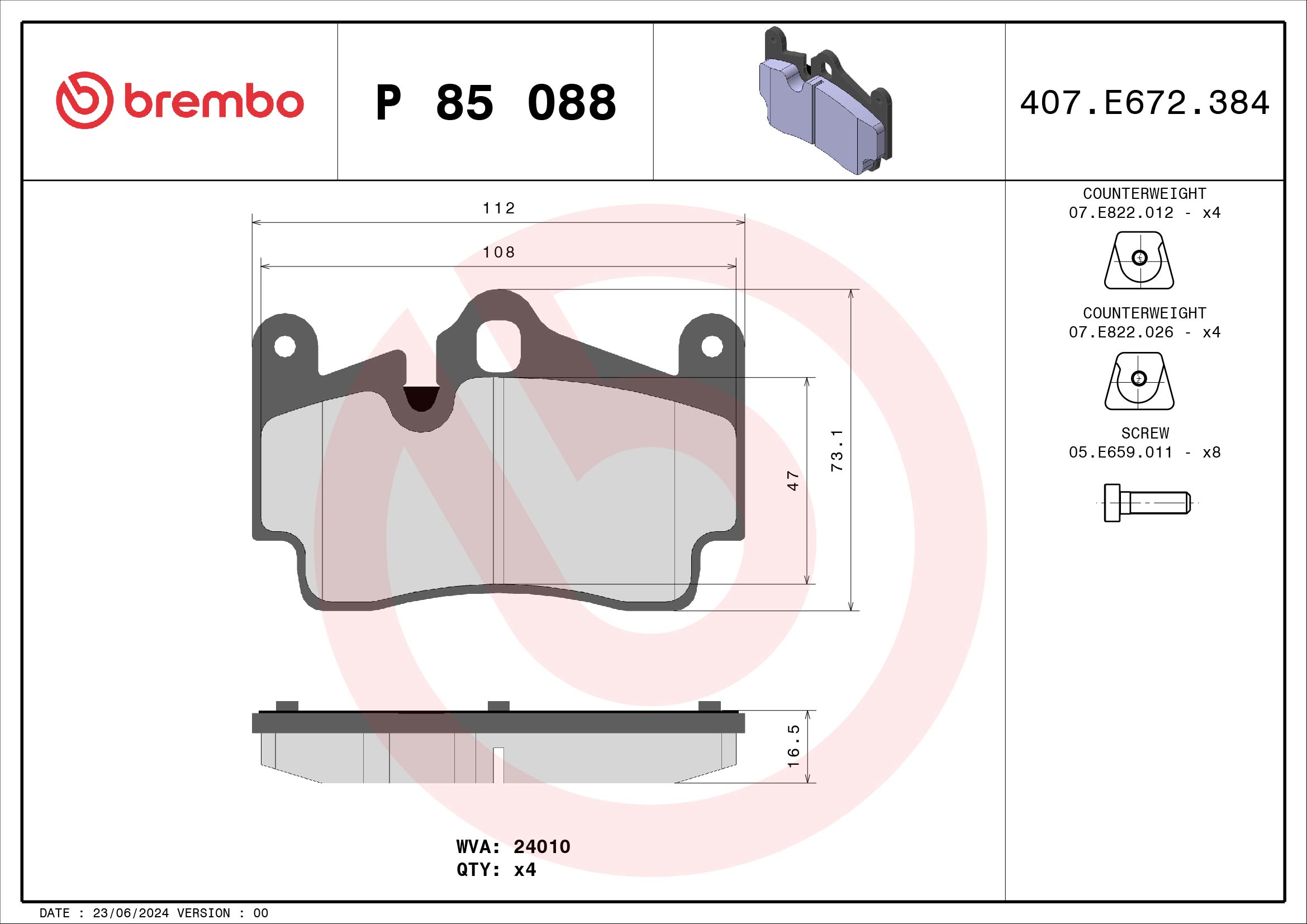 BREMBO Hátsó fékbetét P85088_BREMBO