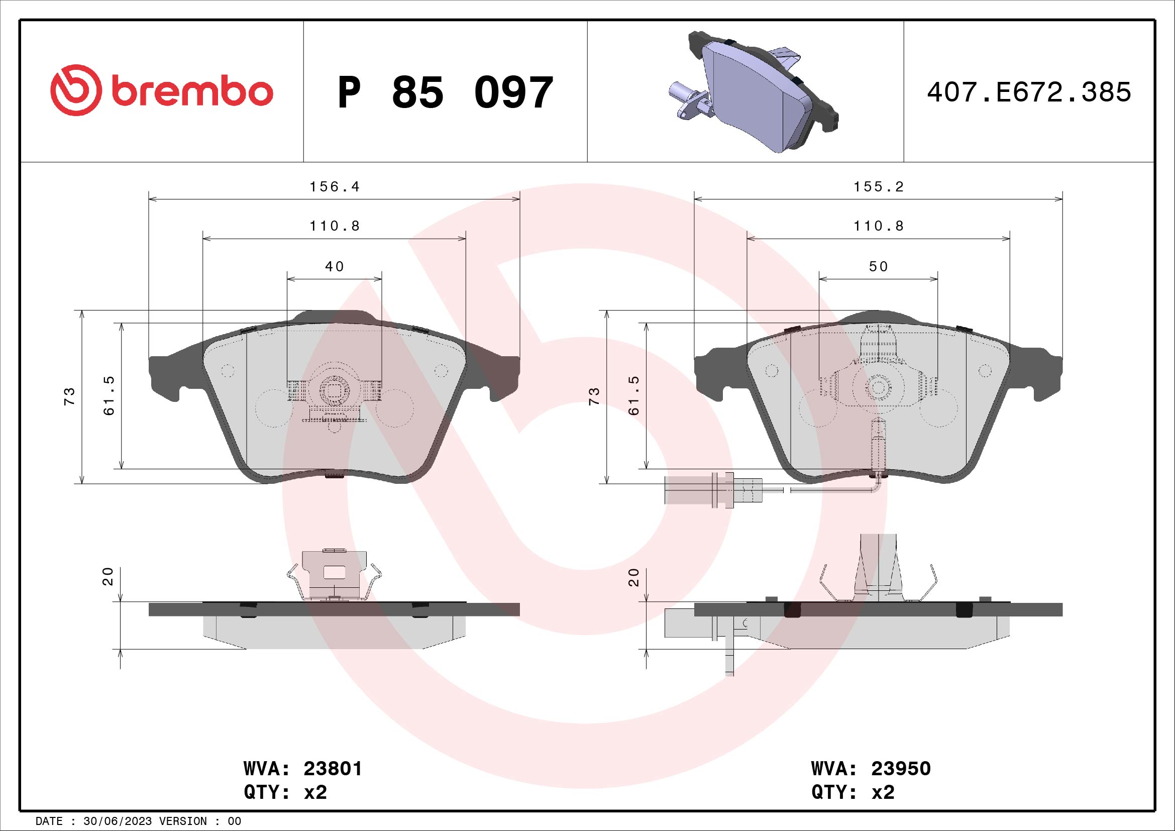 BREMBO Első fékbetét P85097_BREMBO