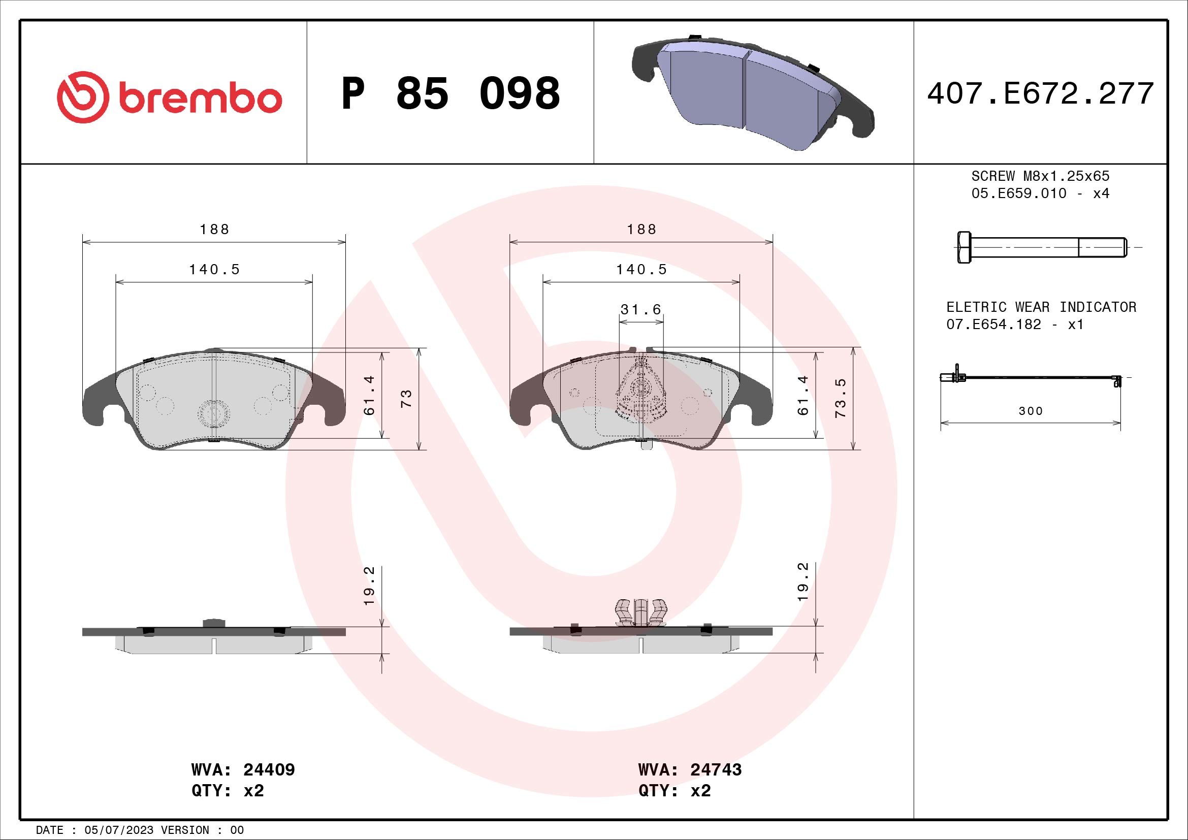 BREMBO Első fékbetét P85098_BREMBO