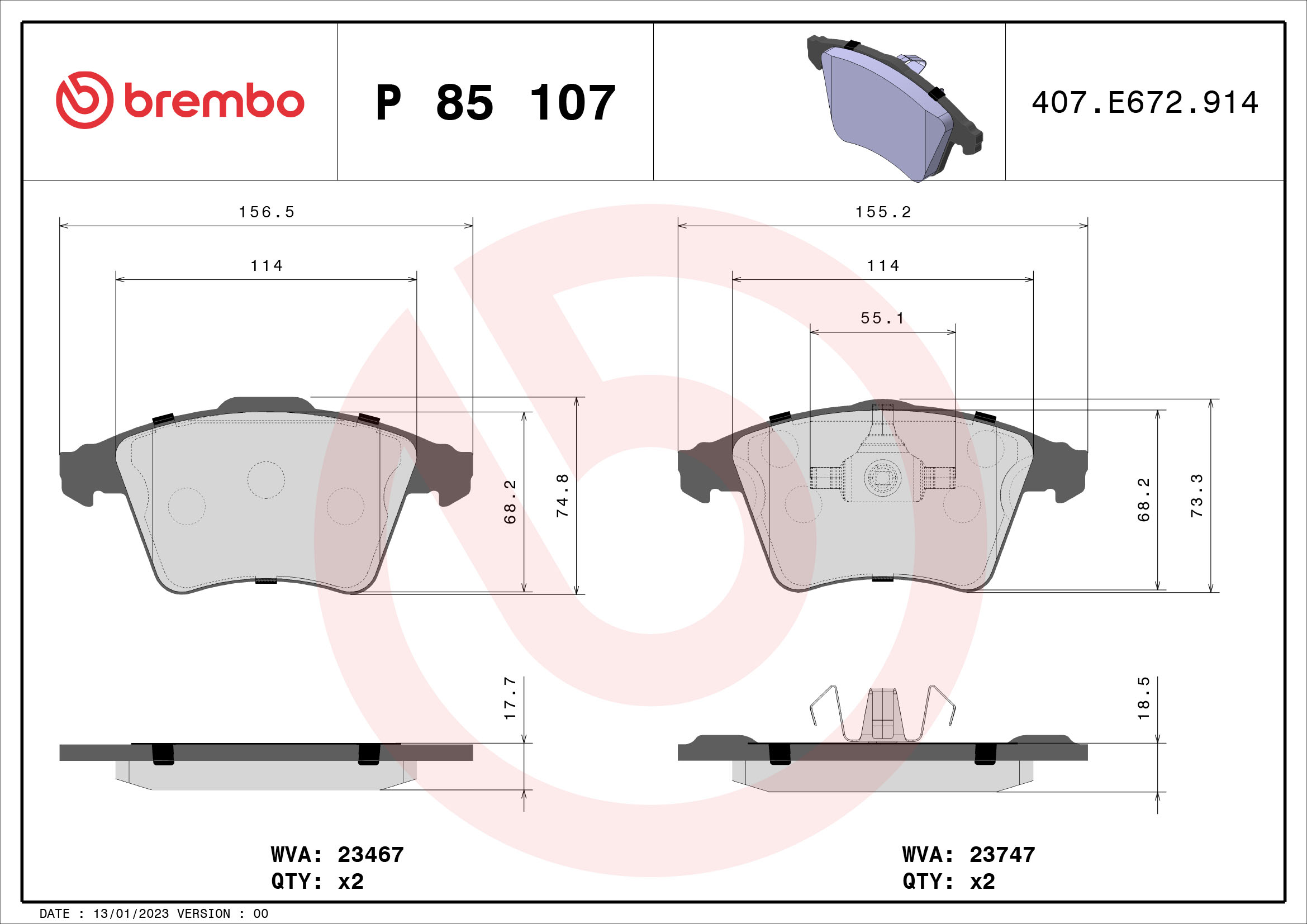 BREMBO Első fékbetét P85107_BREMBO