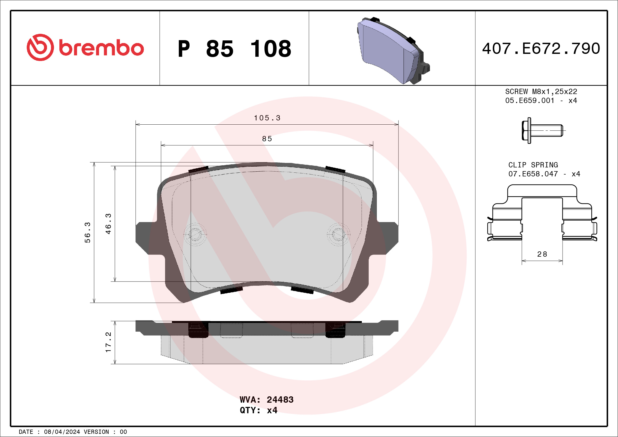 BREMBO Hátsó fékbetét P85108_BREMBO