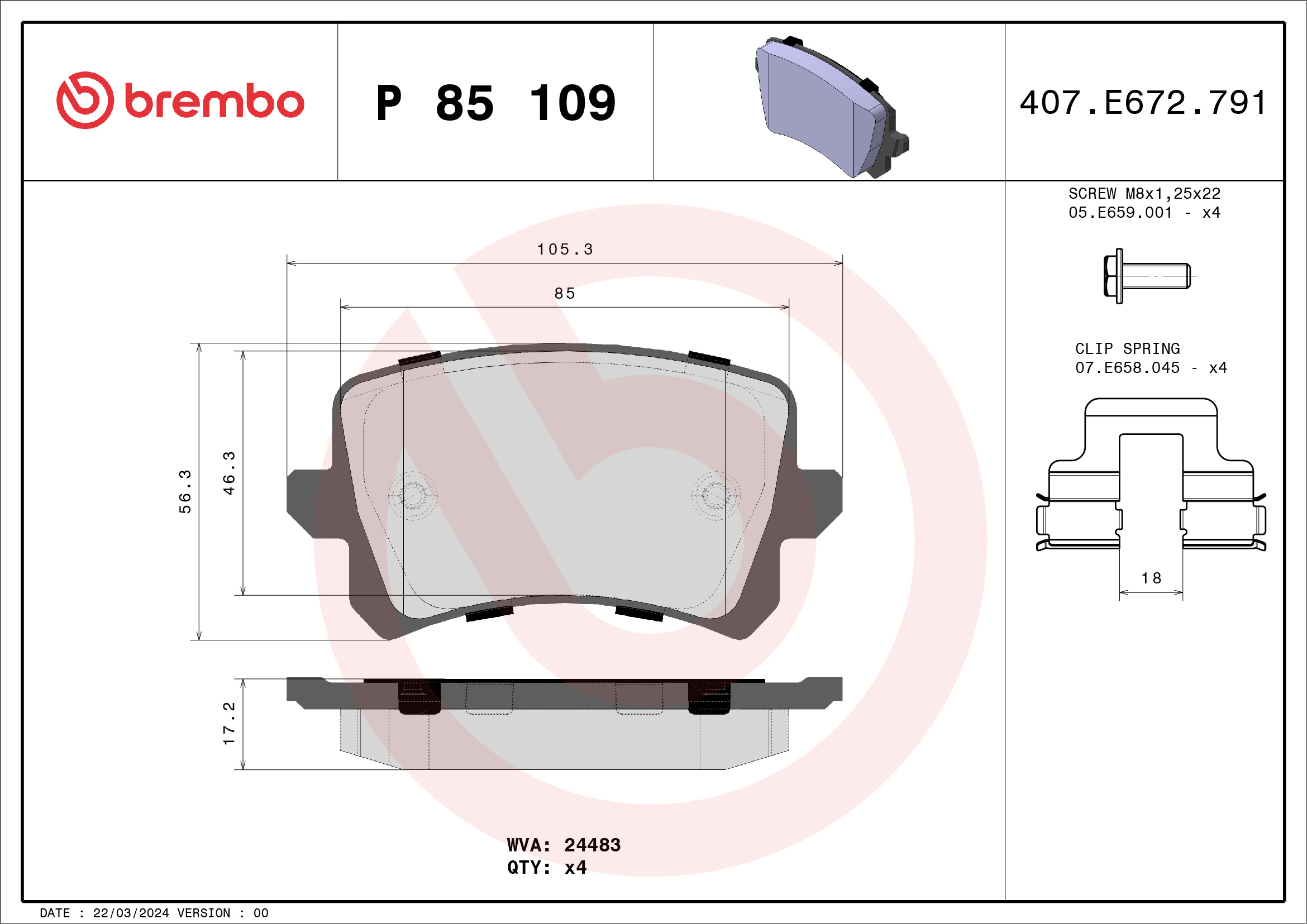 BREMBO Hátsó fékbetét P85109_BREMBO