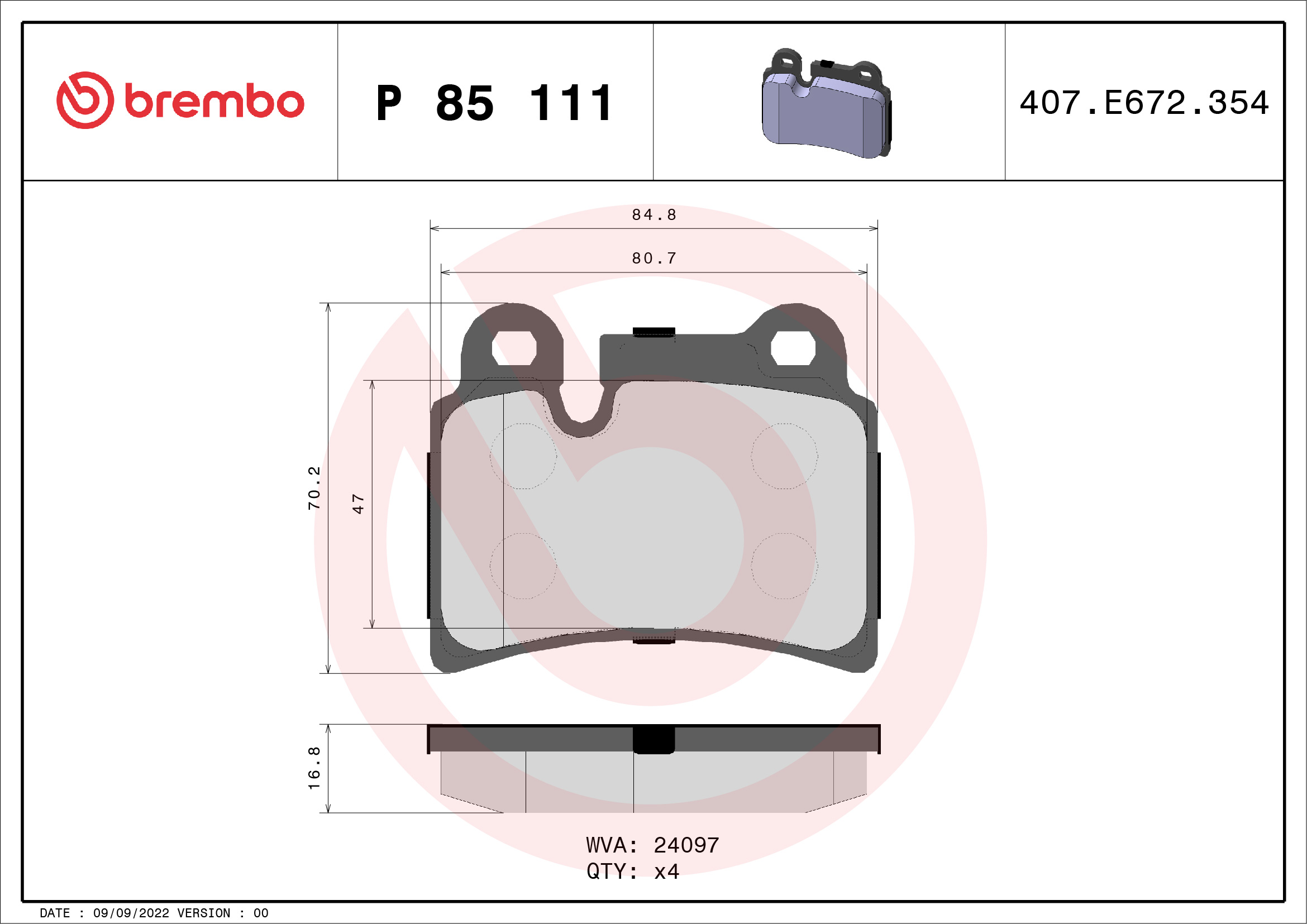 BREMBO Hátsó fékbetét P85111_BREMBO