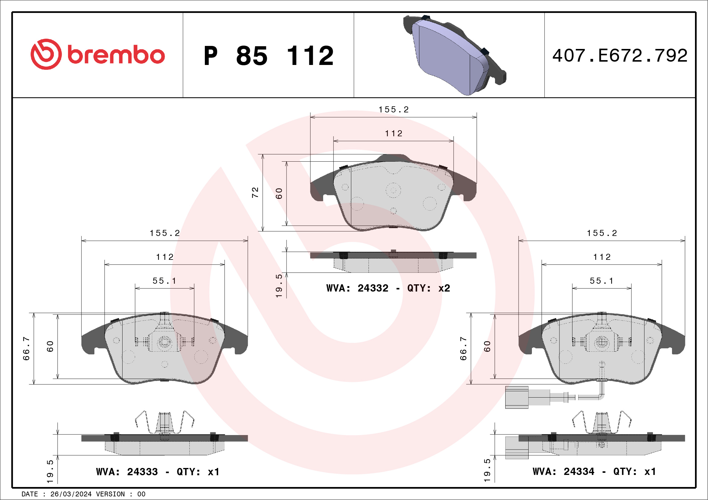 BREMBO Első fékbetét P85112_BREMBO