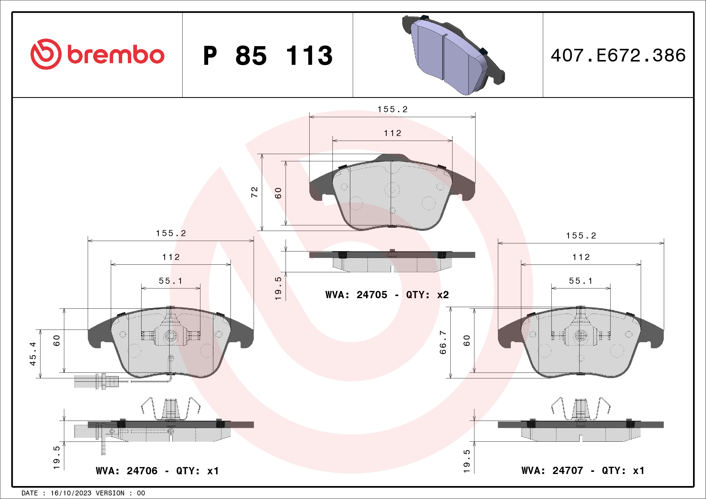 BREMBO Első fékbetét P85113_BREMBO