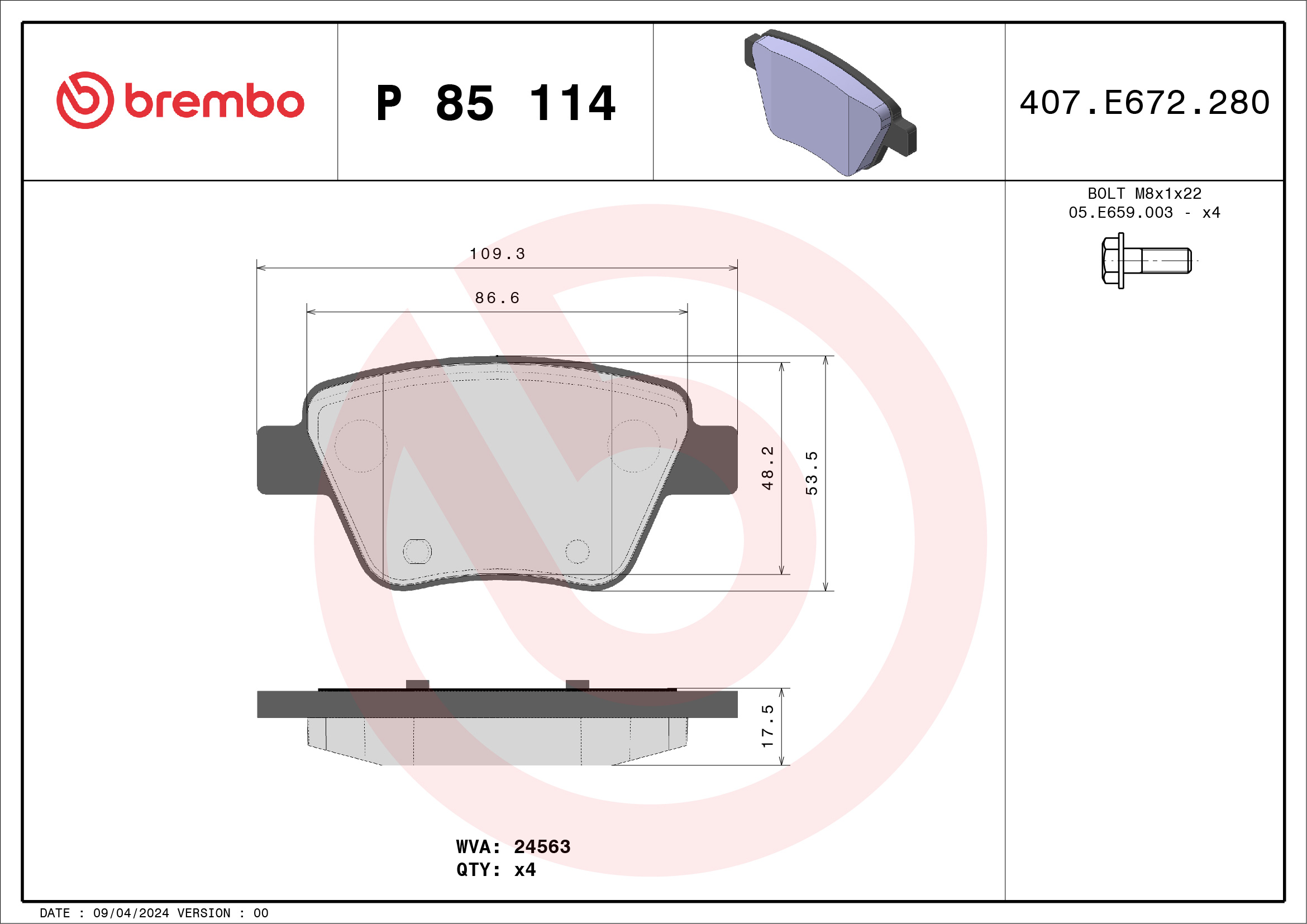 BREMBO Hátsó fékbetét P85114_BREMBO