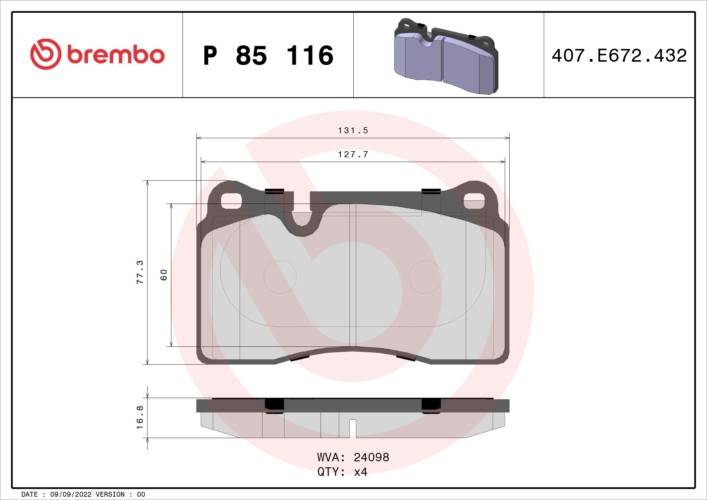 BREMBO Első fékbetét P85116_BREMBO