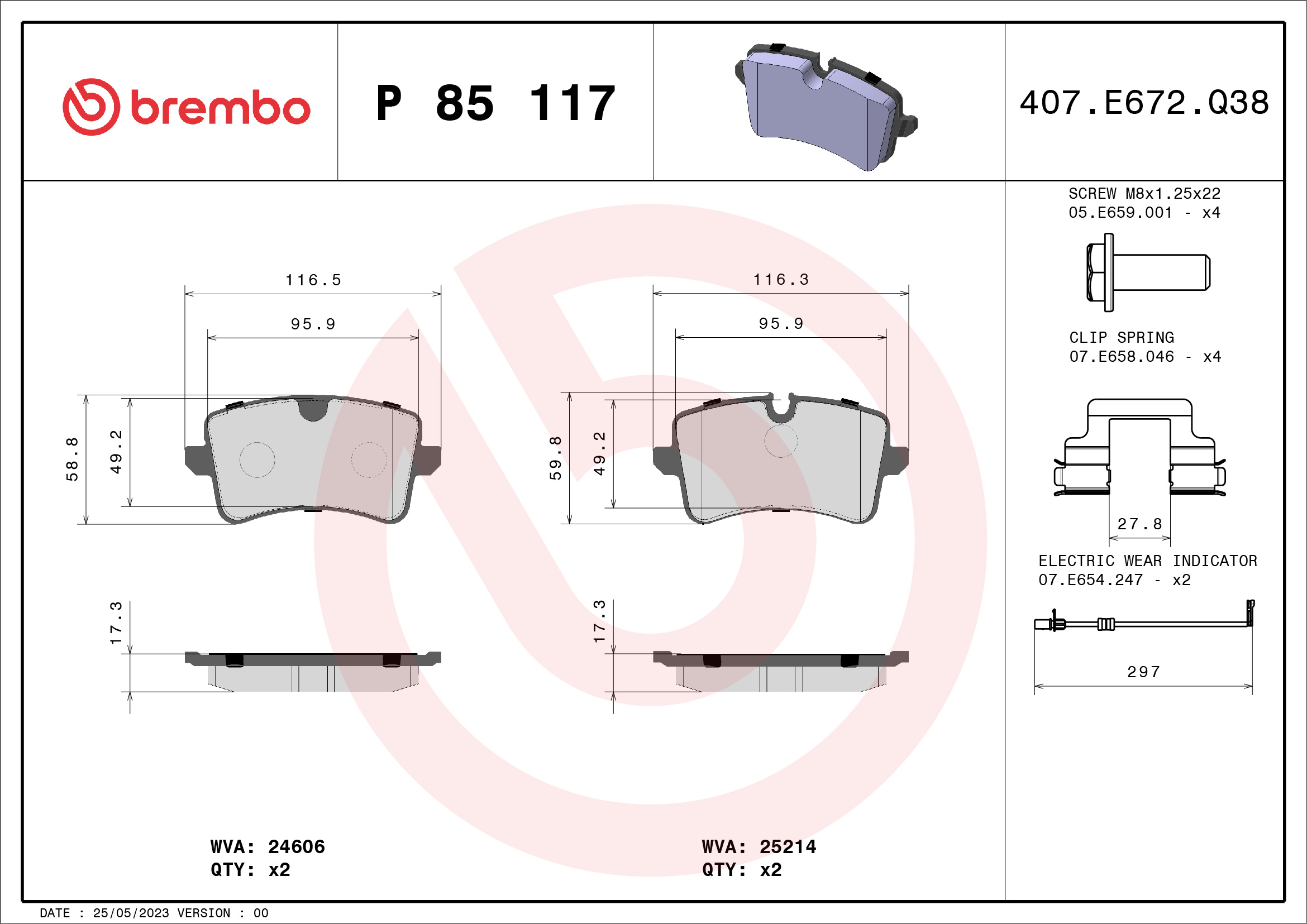 BREMBO Hátsó fékbetét P85117_BREMBO