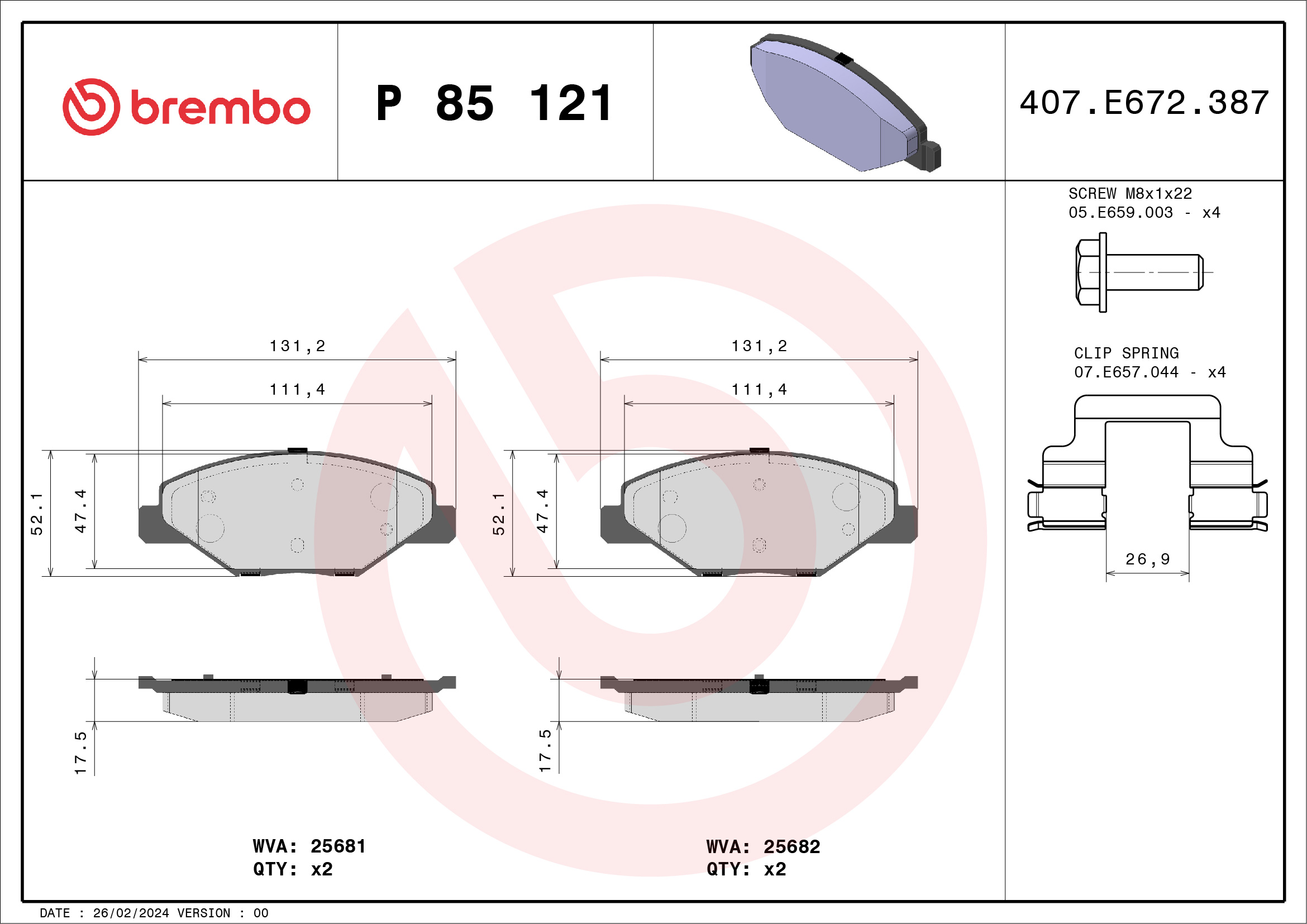 BREMBO Fékbetét, mind P85121X_BREMBO