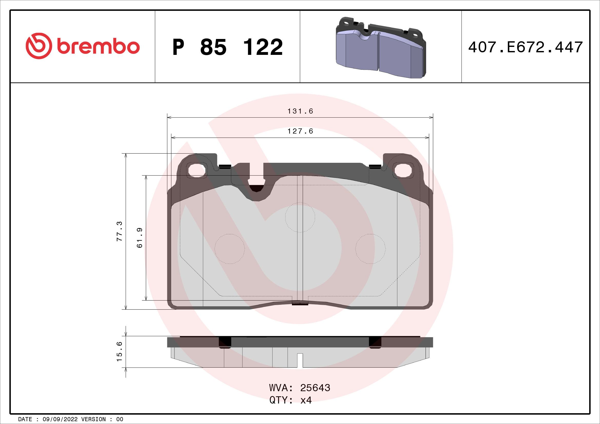 BREMBO Első fékbetét P85122_BREMBO