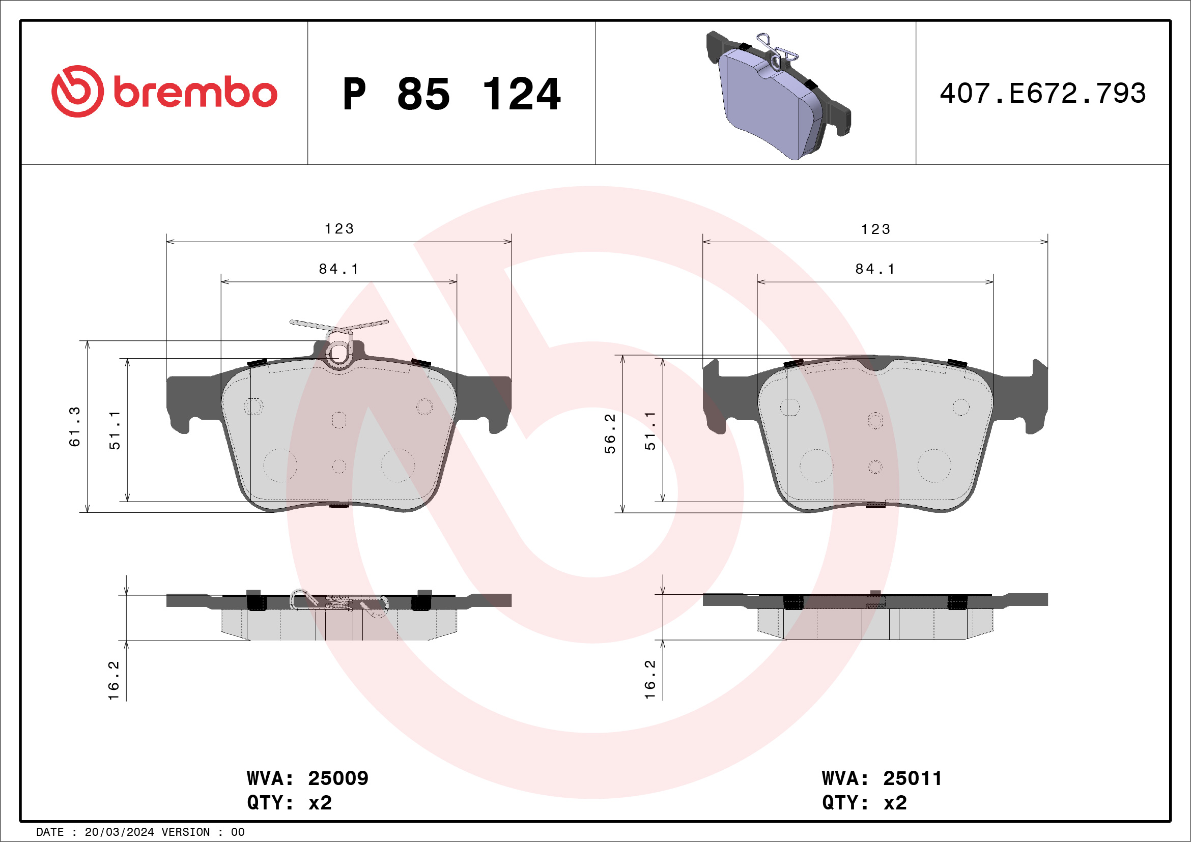 BREMBO Hátsó fékbetét P85124_BREMBO