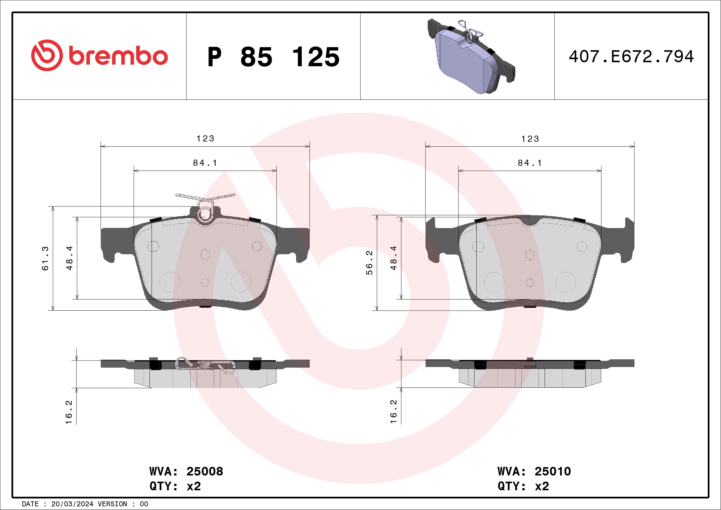 BREMBO Hátsó fékbetét P85125_BREMBO