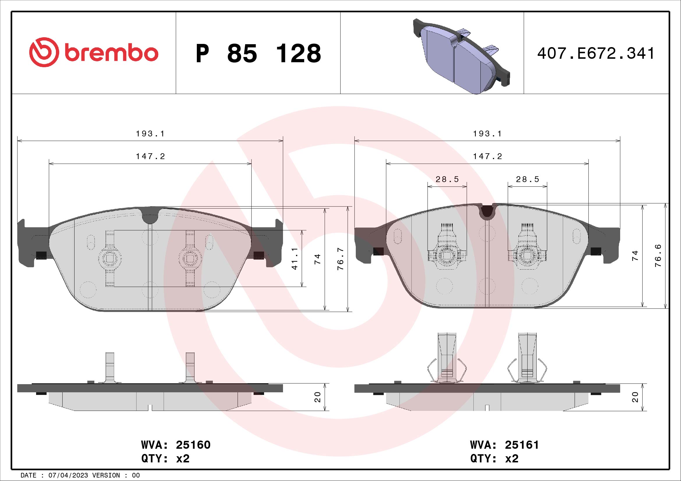 BREMBO Első fékbetét P85128_BREMBO