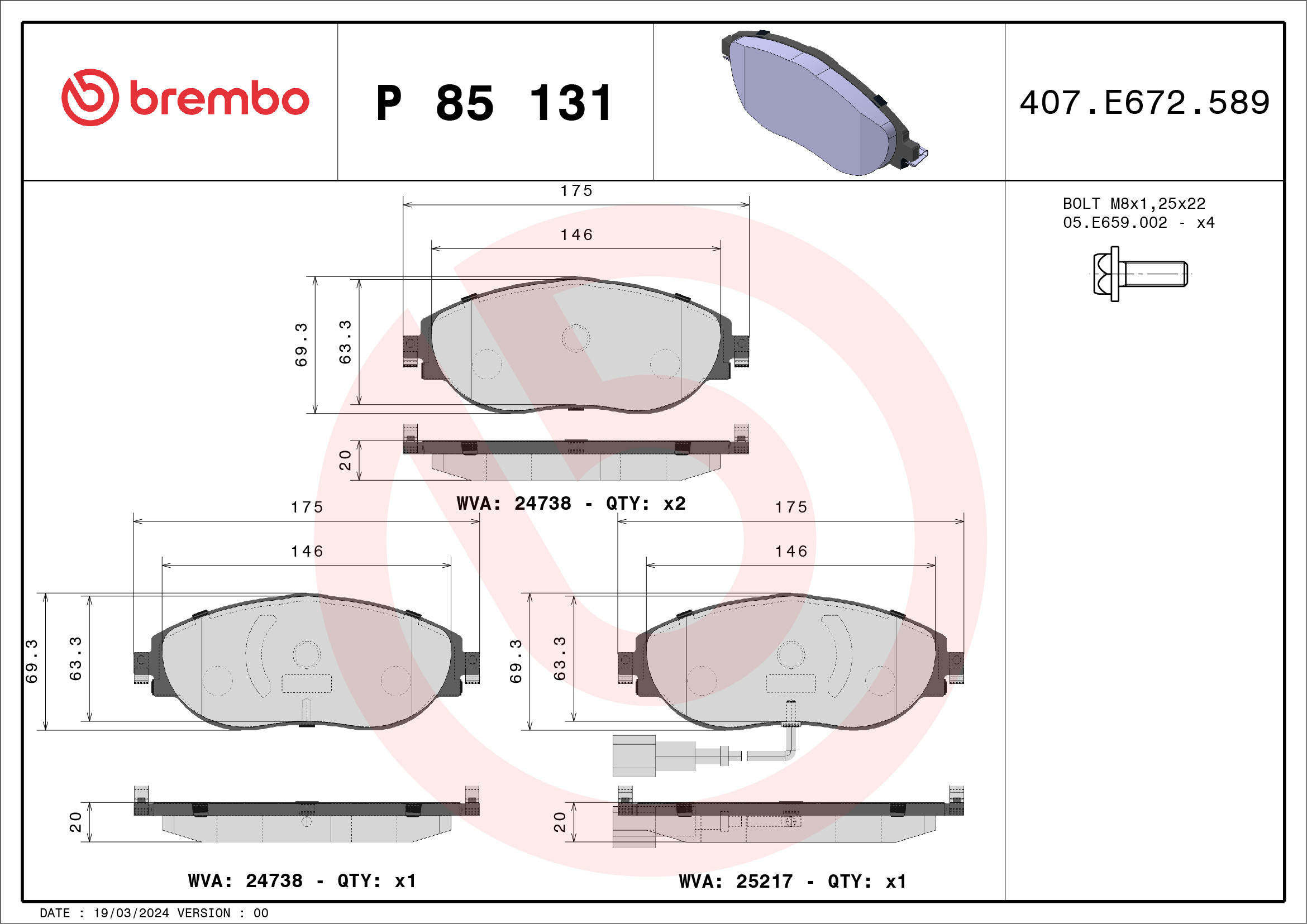 BREMBO Első fékbetét P85131_BREMBO