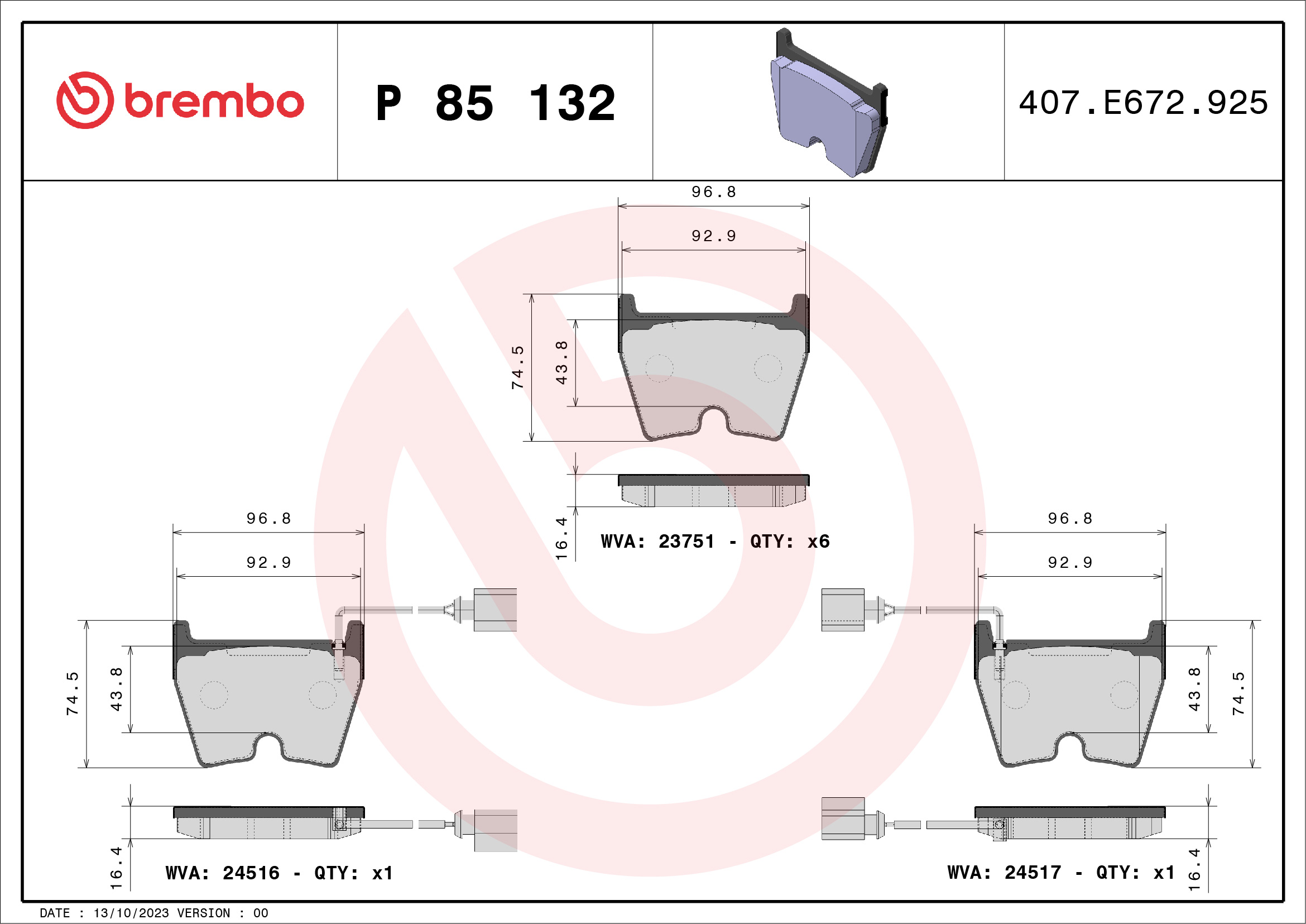 BREMBO Első fékbetét P85132_BREMBO